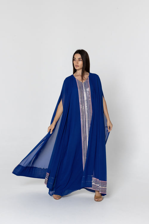 Blue Cape Kaftan with Embellished Details