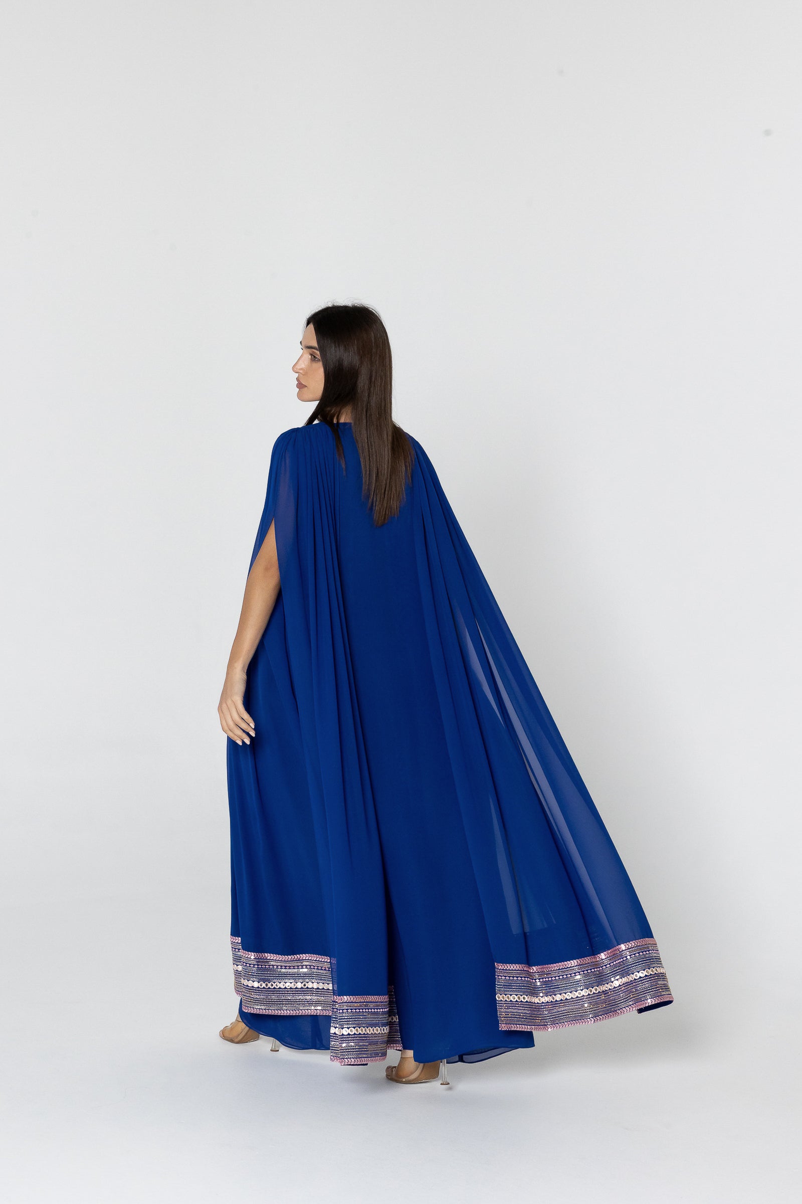 Blue Cape Kaftan with Embellished Details