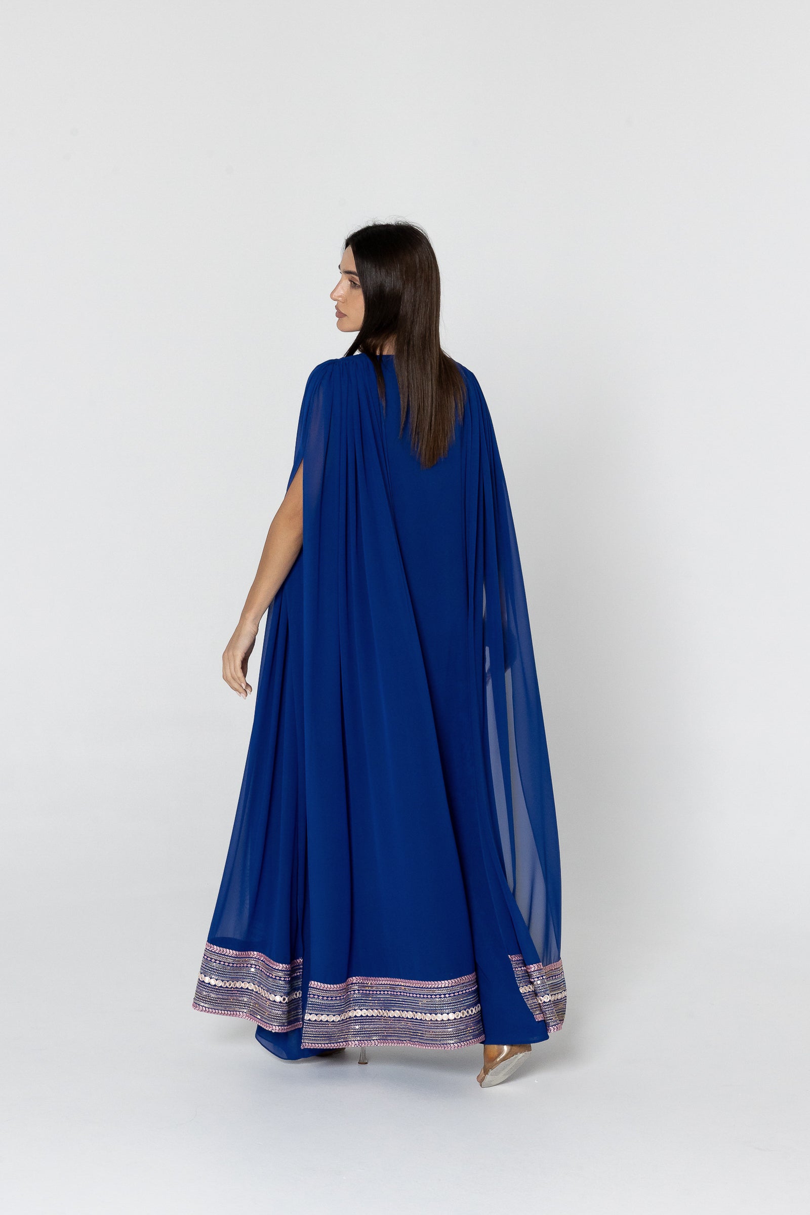Blue Cape Kaftan with Embellished Details