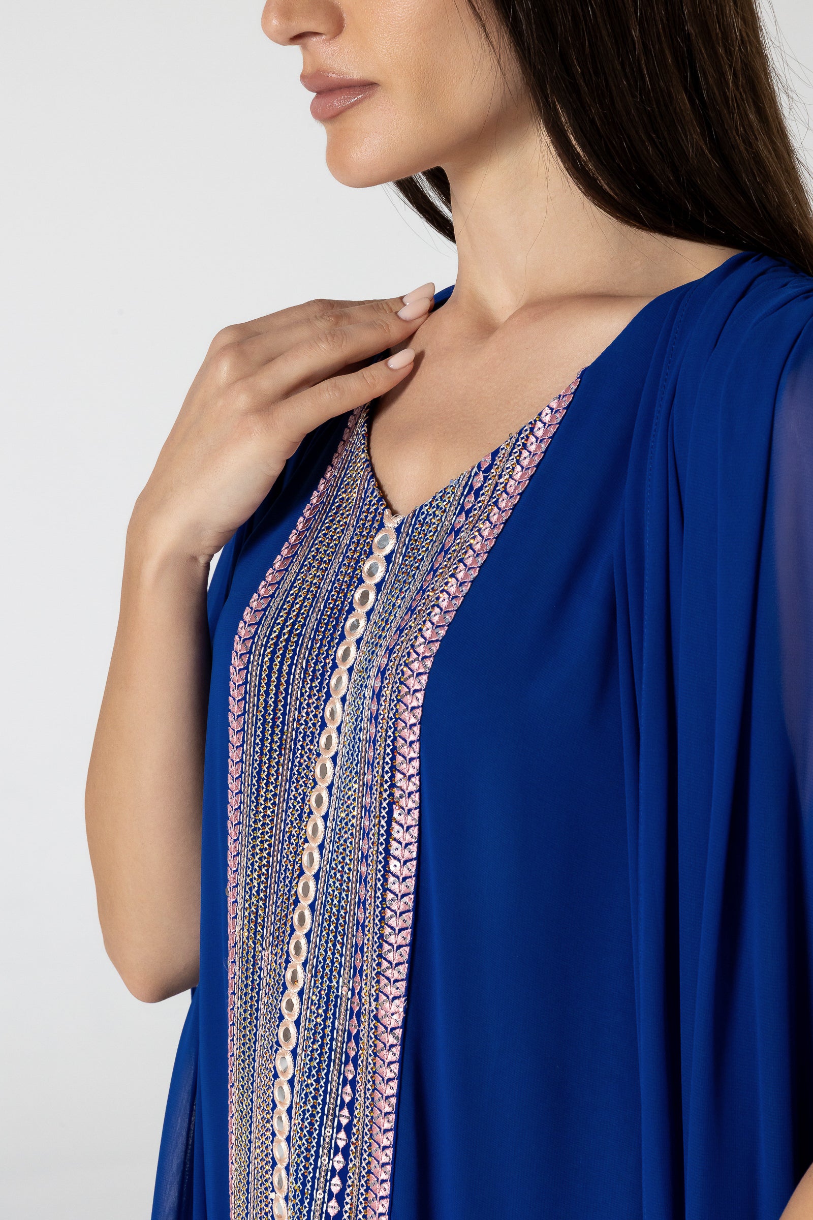 Blue Cape Kaftan with Embellished Details