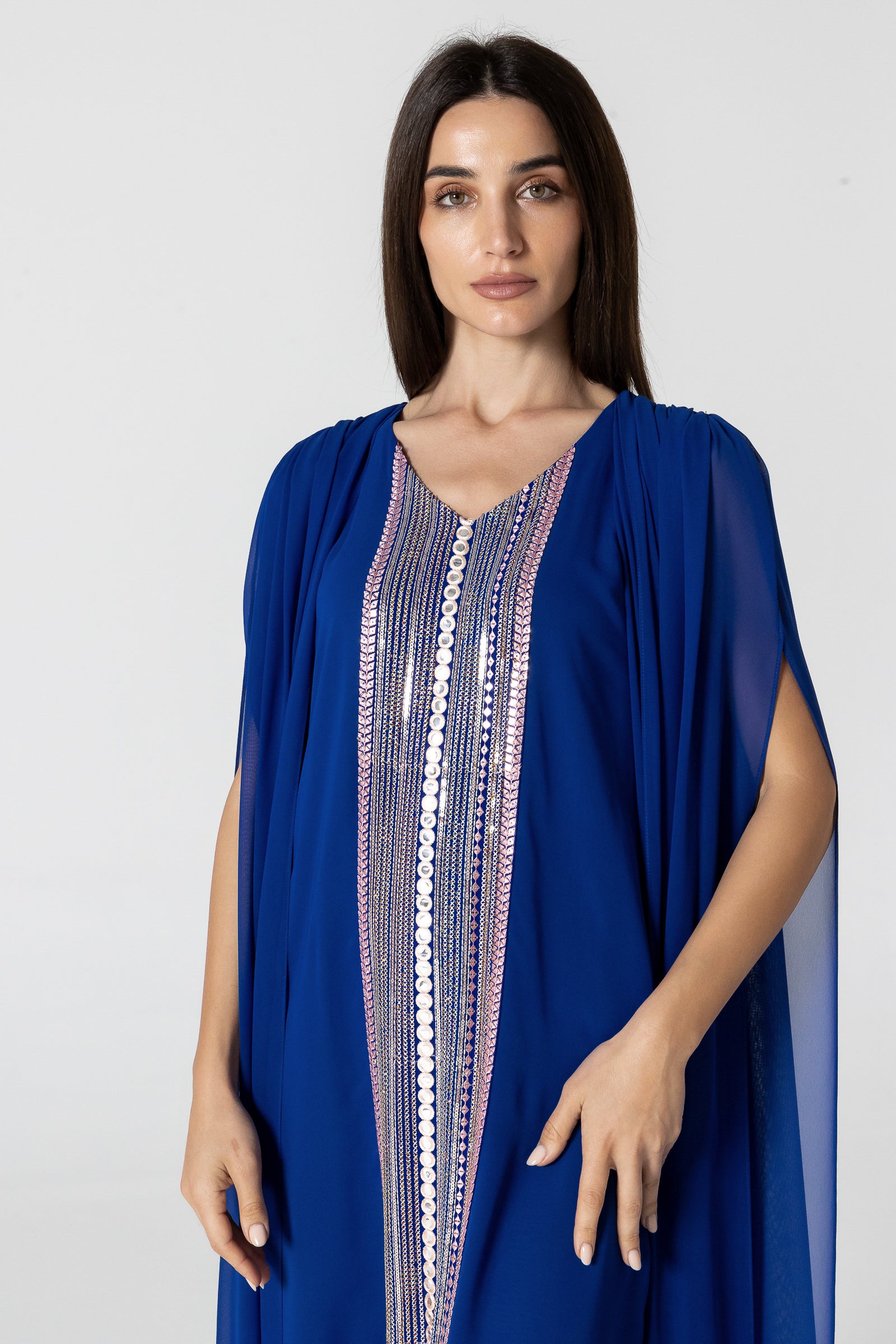 Blue Cape Kaftan with Embellished Details