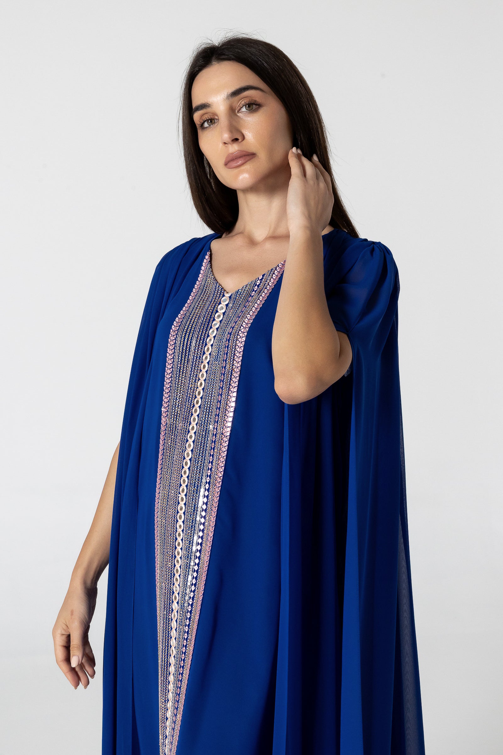 Blue Cape Kaftan with Embellished Details