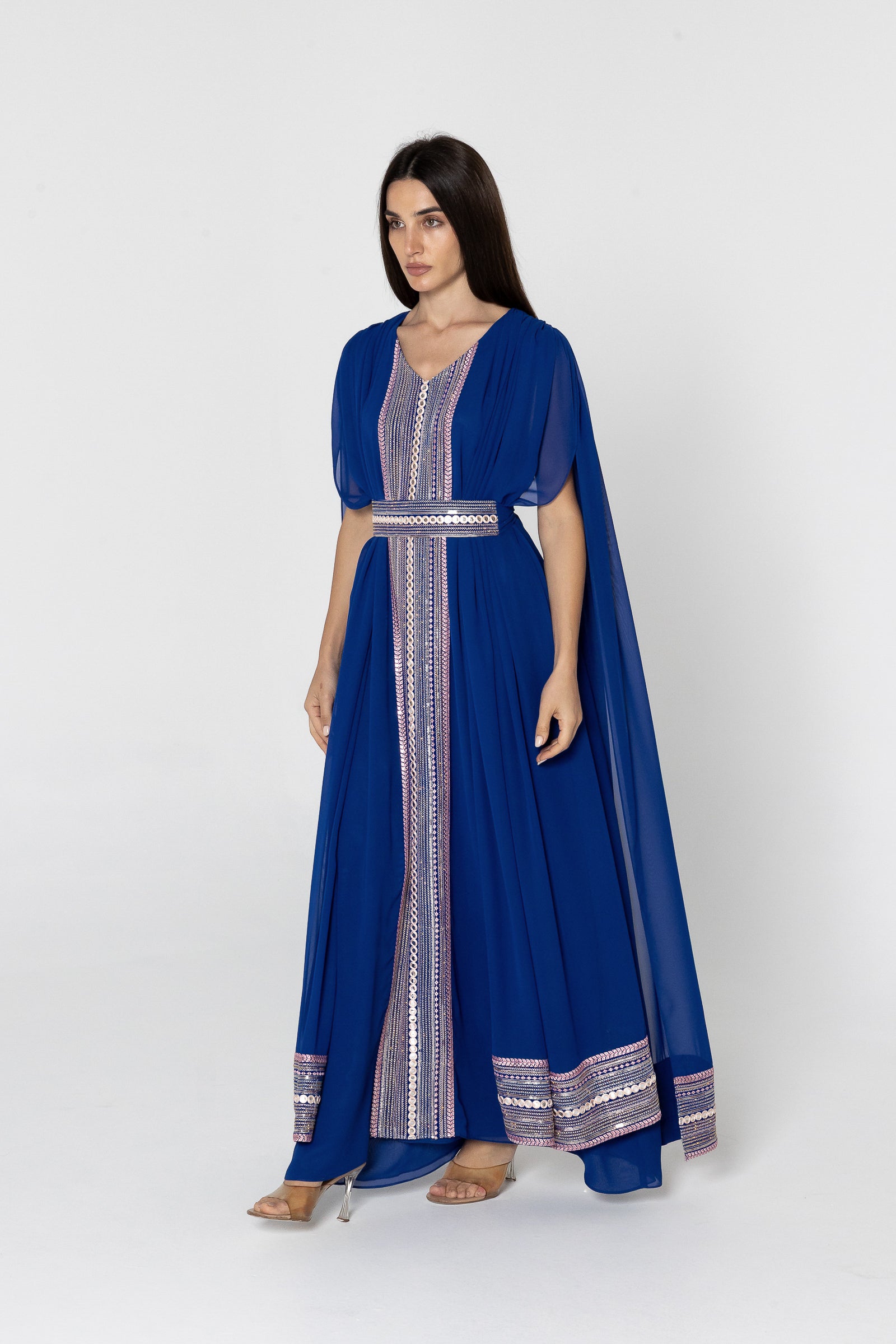 Blue Cape Kaftan with Embellished Details