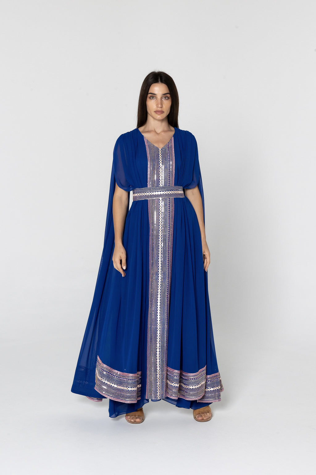 Blue Cape Kaftan with Embellished Details