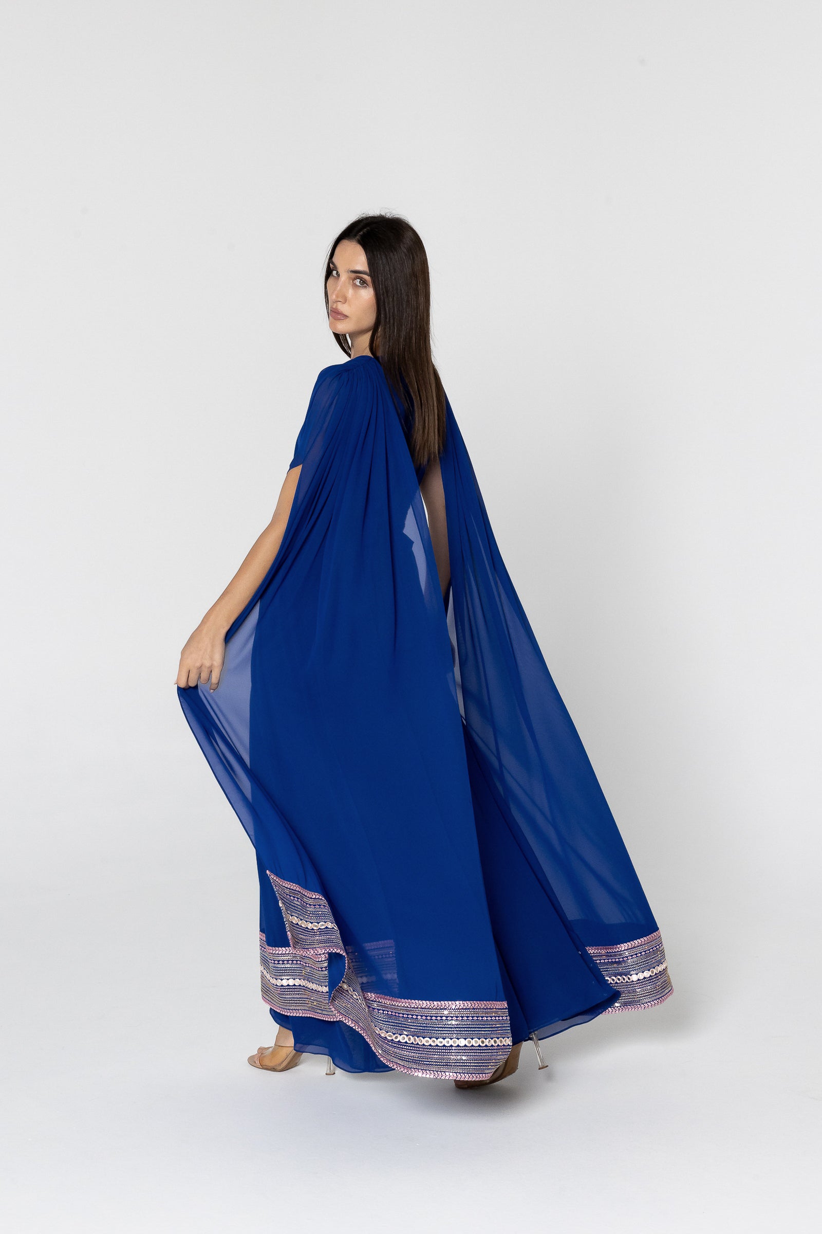 Blue Cape Kaftan with Embellished Details