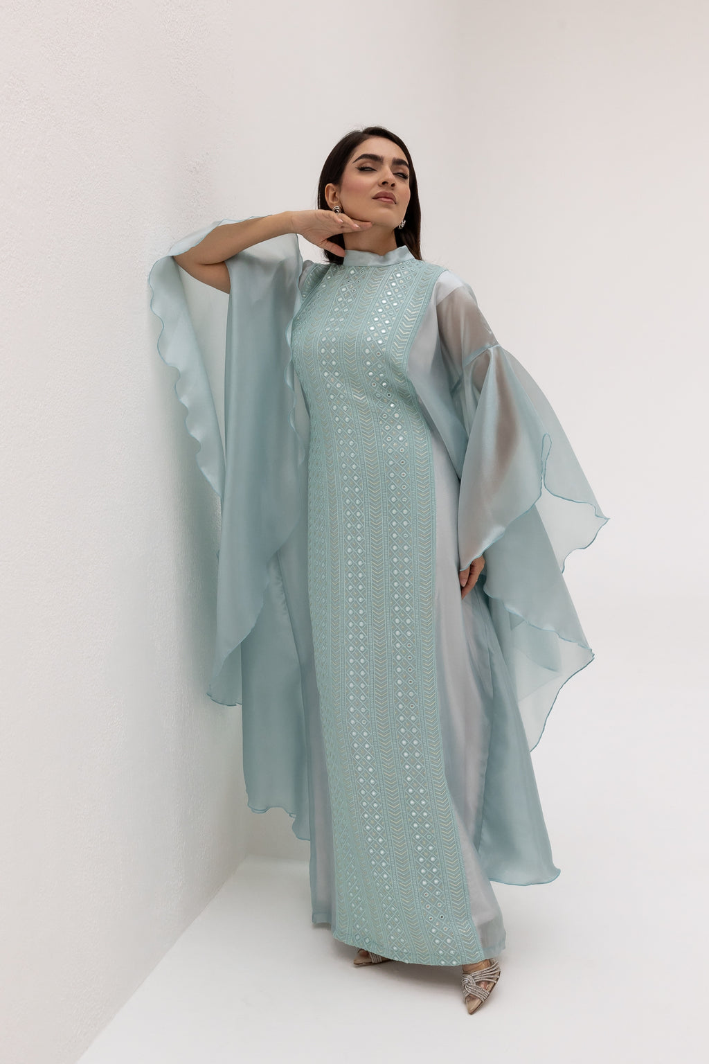 Kids Light Blue Embellished Dress