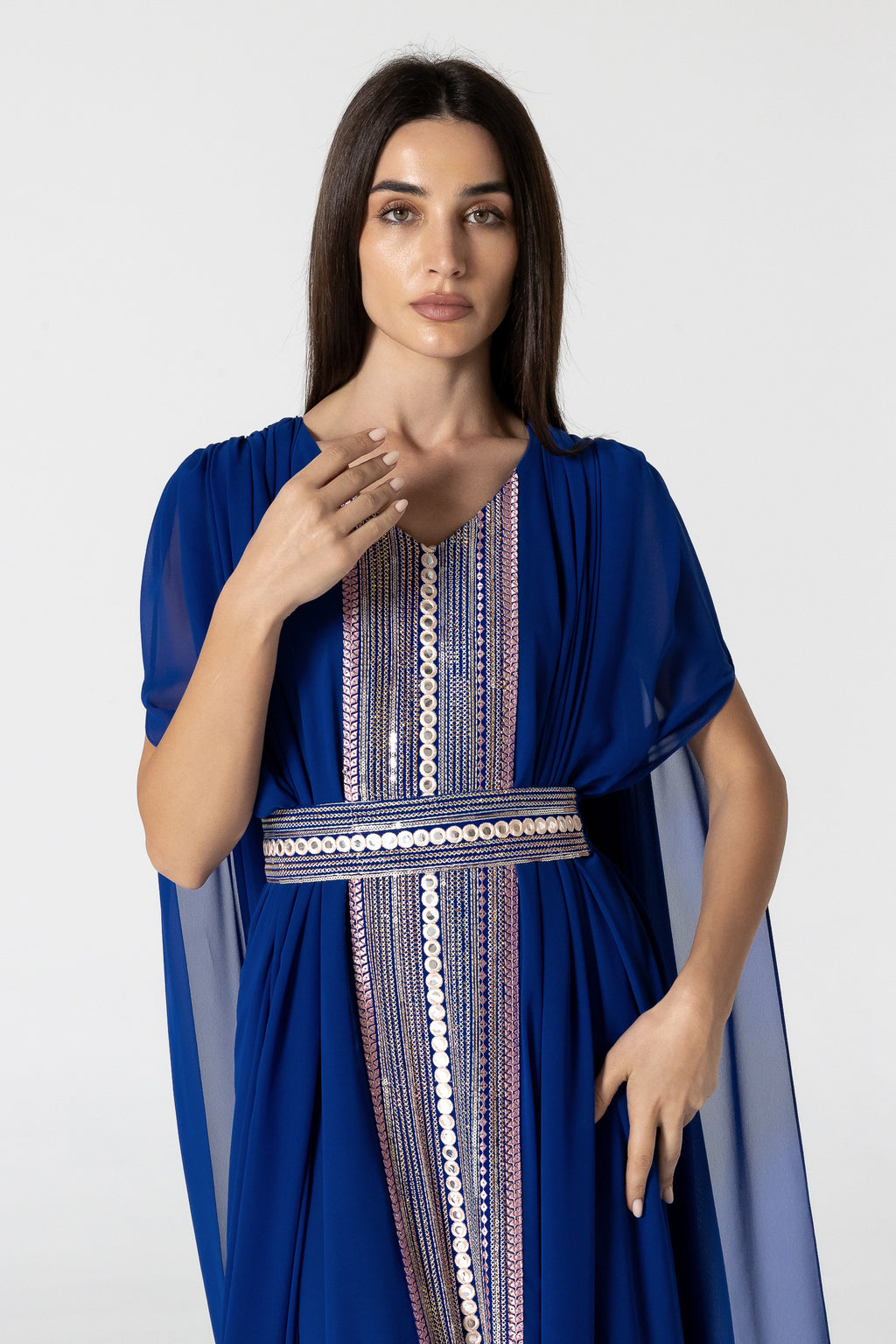 Blue Cape Kaftan with Embellished Details