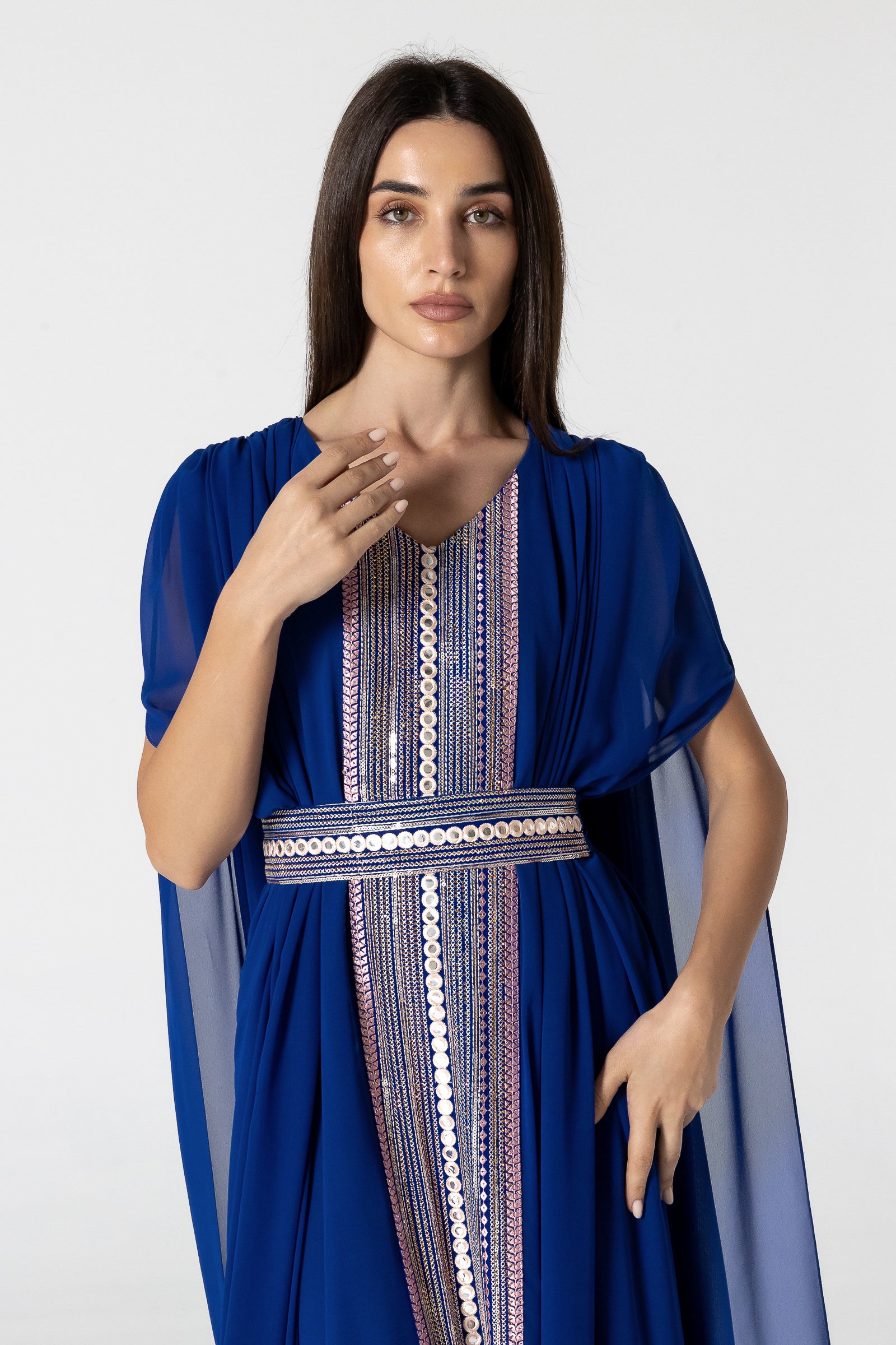 Blue Cape Kaftan with Embellished Details