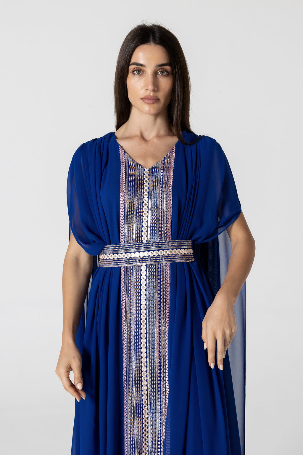 Blue Cape Kaftan with Embellished Details