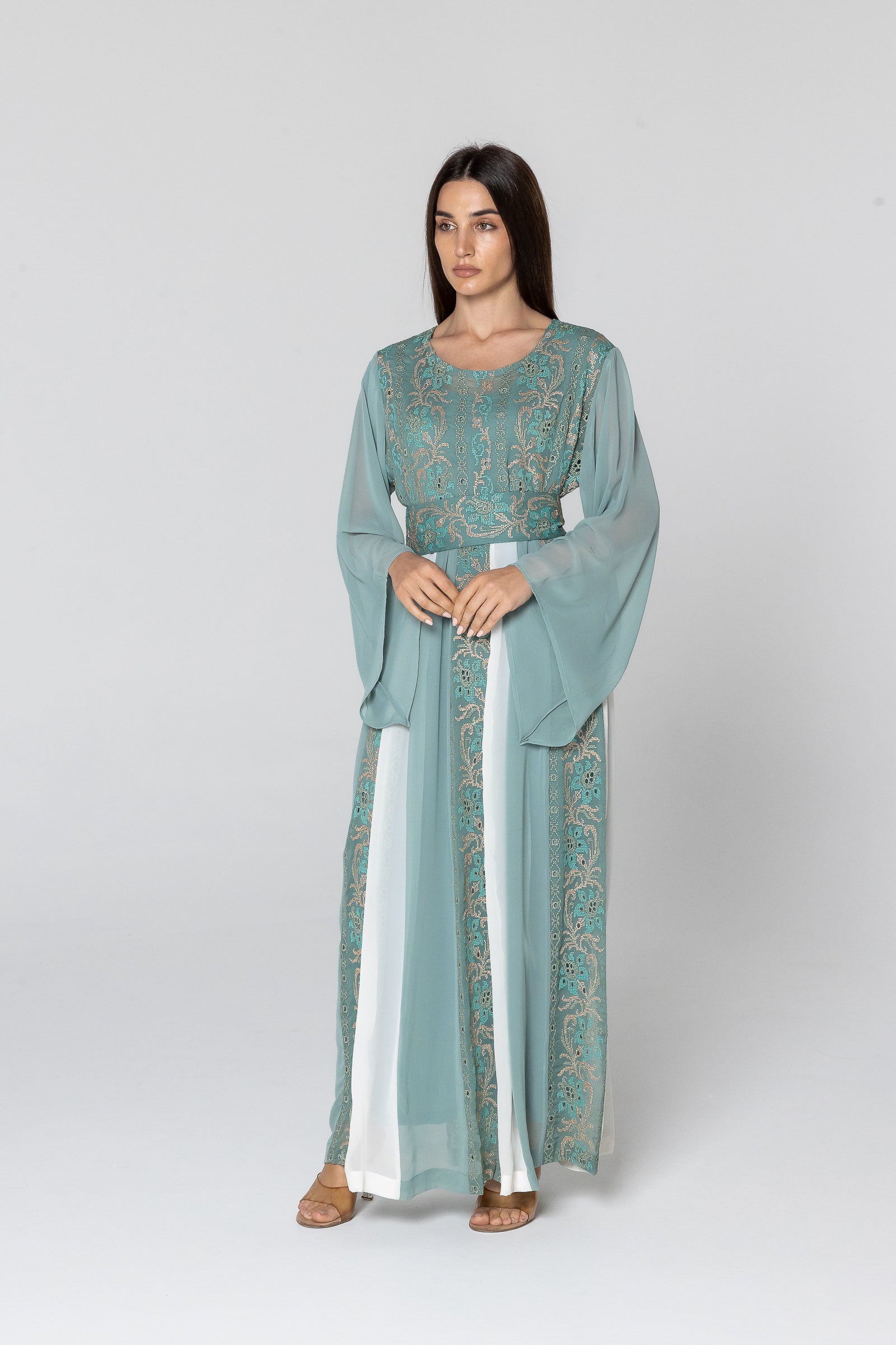 Green Dress with Embroidered Details