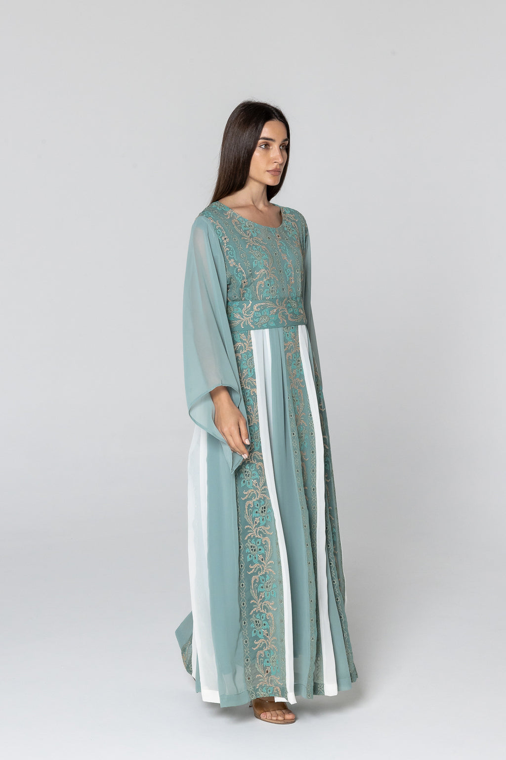 Green Dress with Embroidered Details