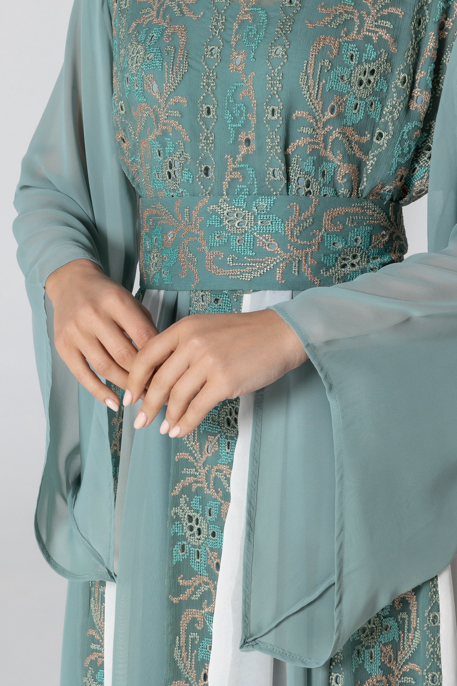 Green Dress with Embroidered Details