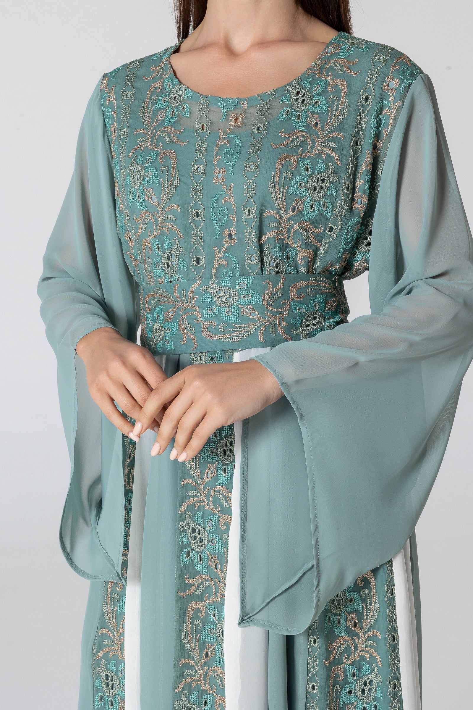 Green Dress with Embroidered Details