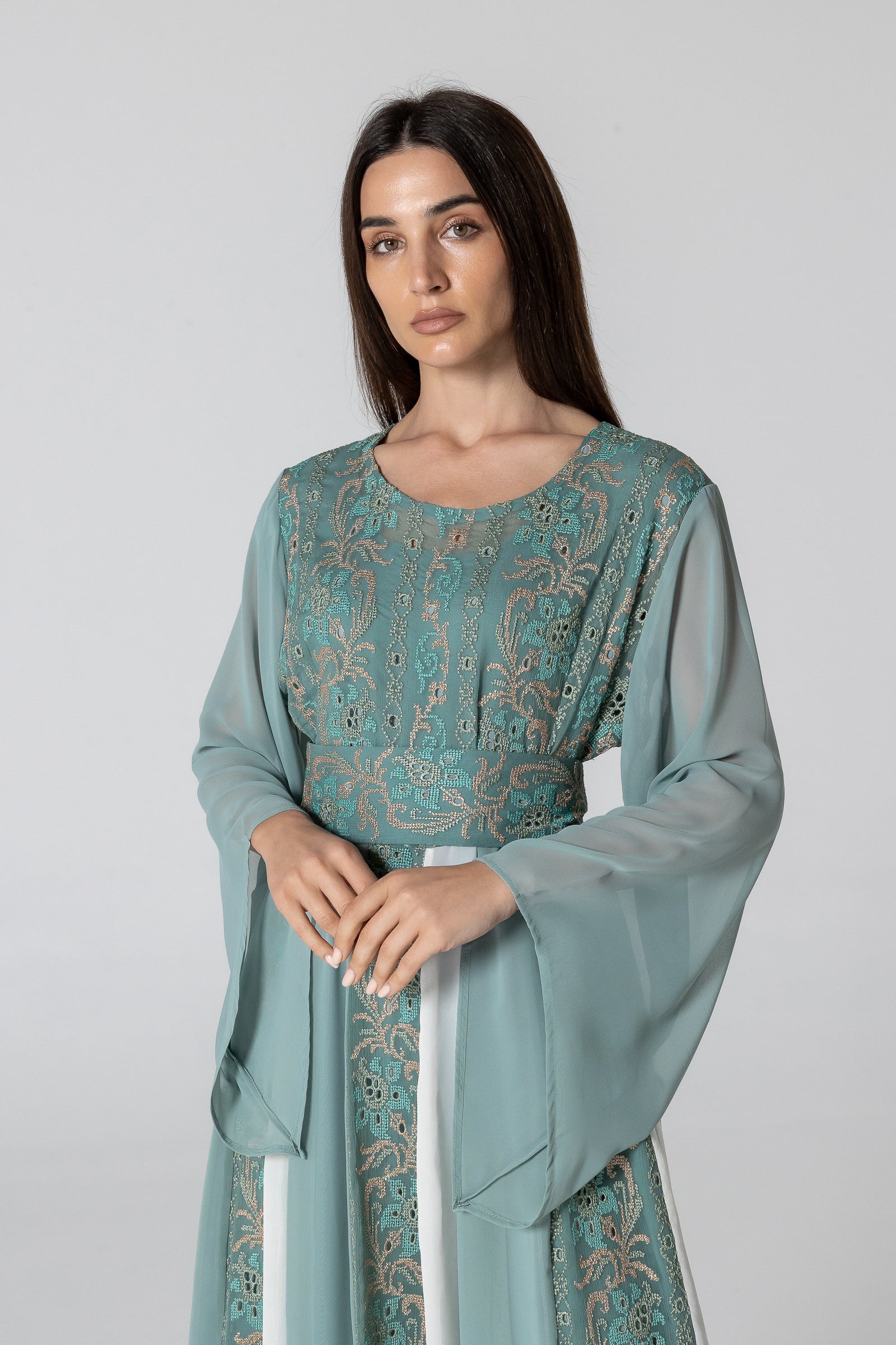 Green Dress with Embroidered Details