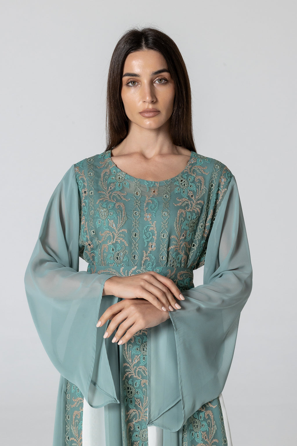 Green Dress with Embroidered Details