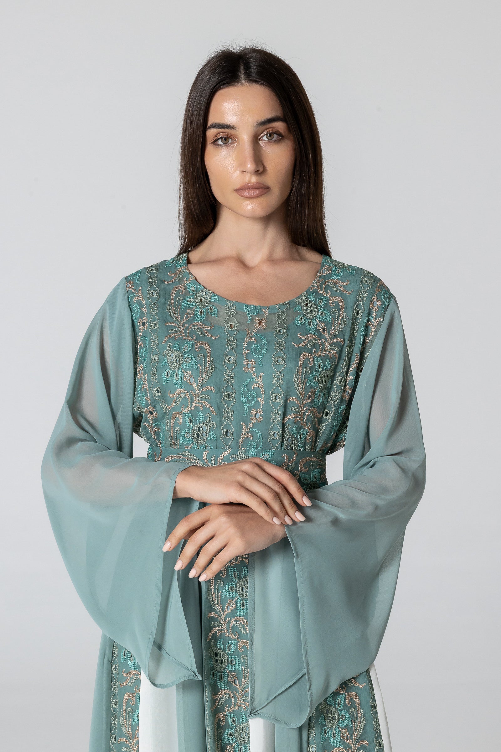 Green Dress with Embroidered Details