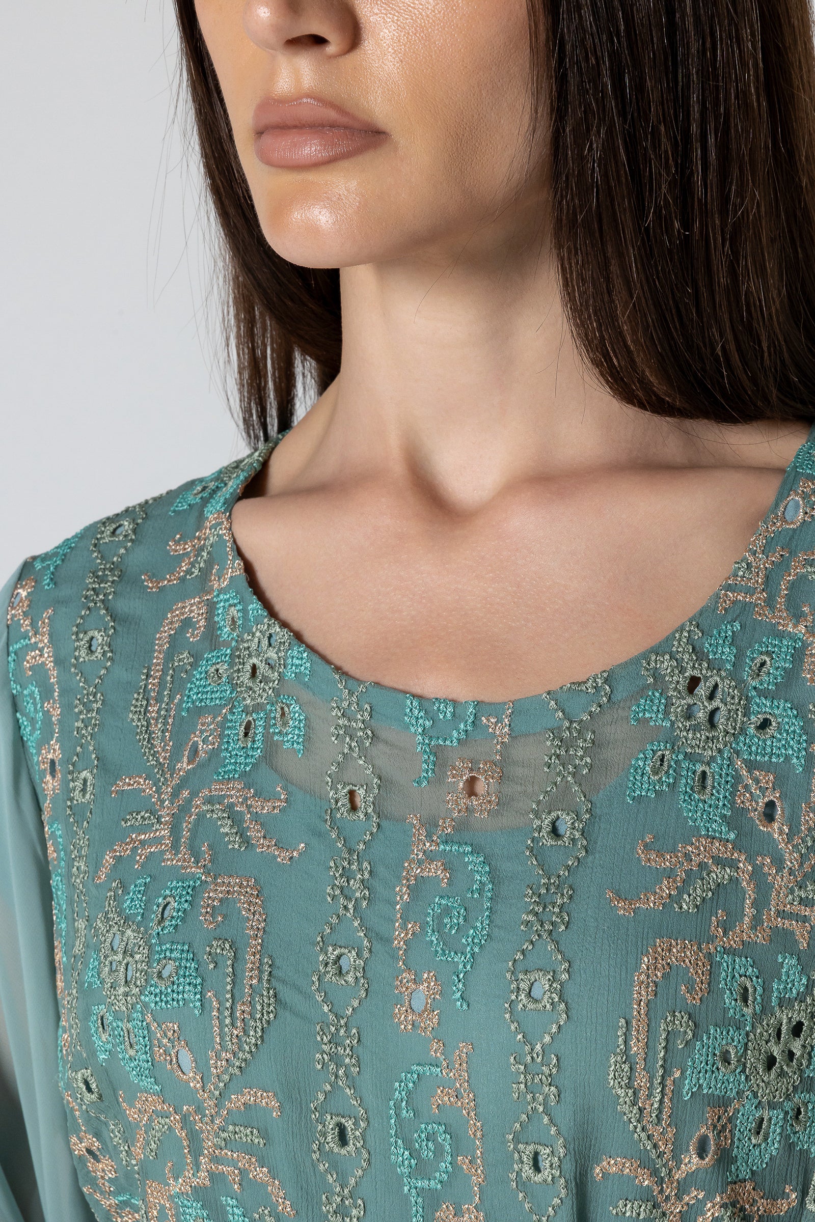 Green Dress with Embroidered Details