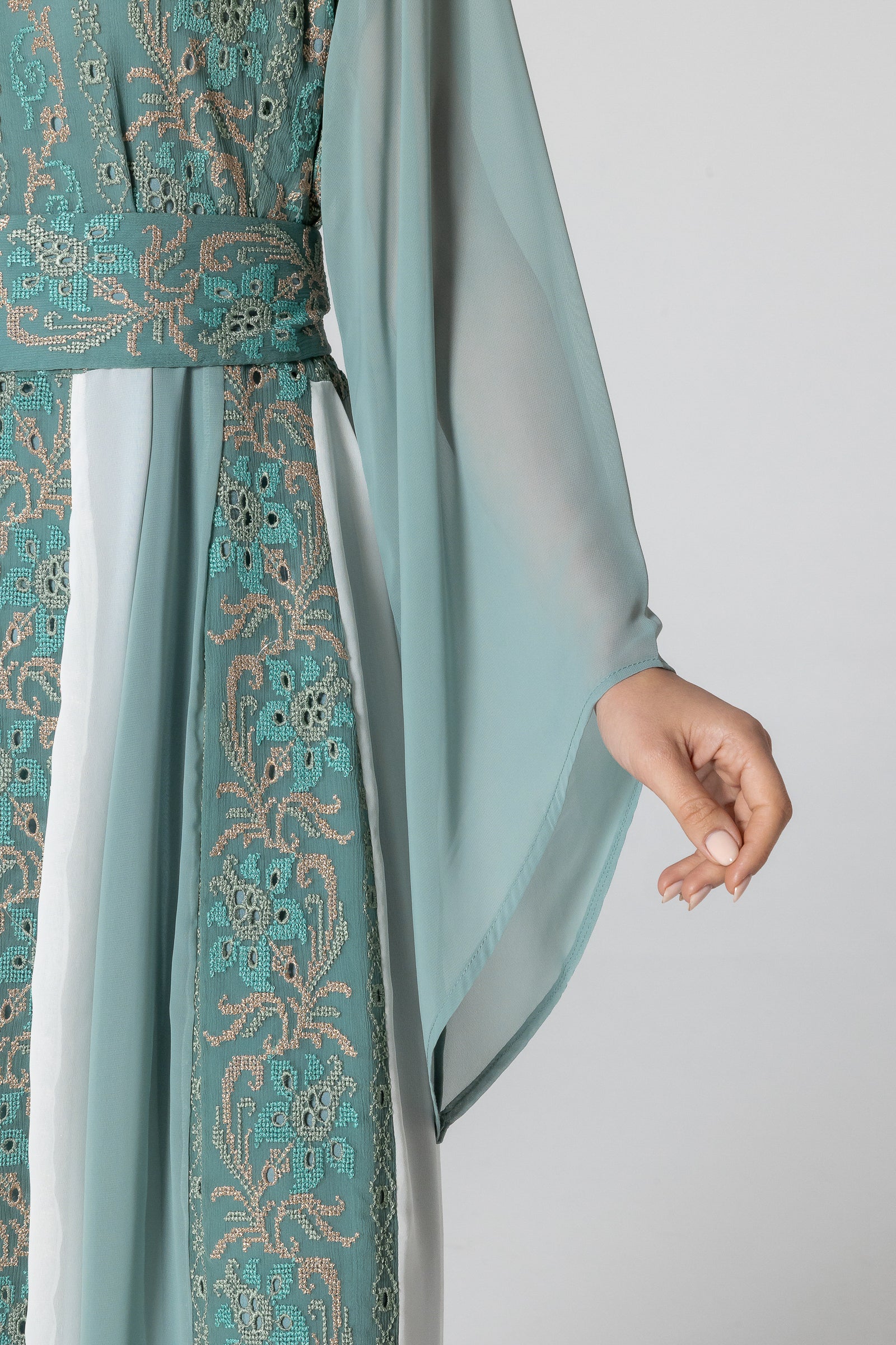 Green Dress with Embroidered Details