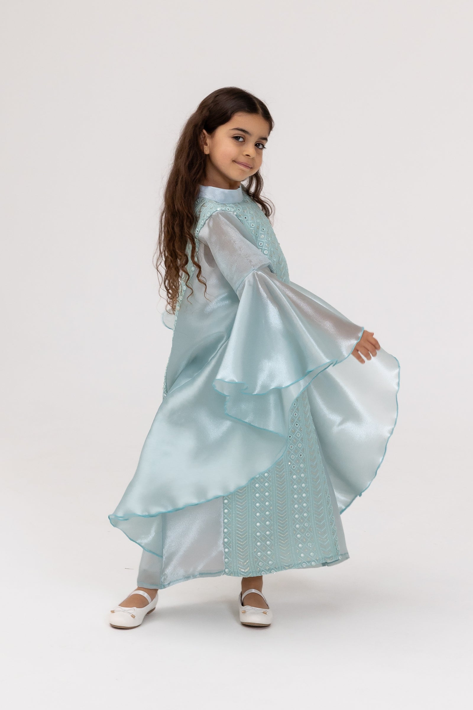 Kids Light Blue Embellished Dress
