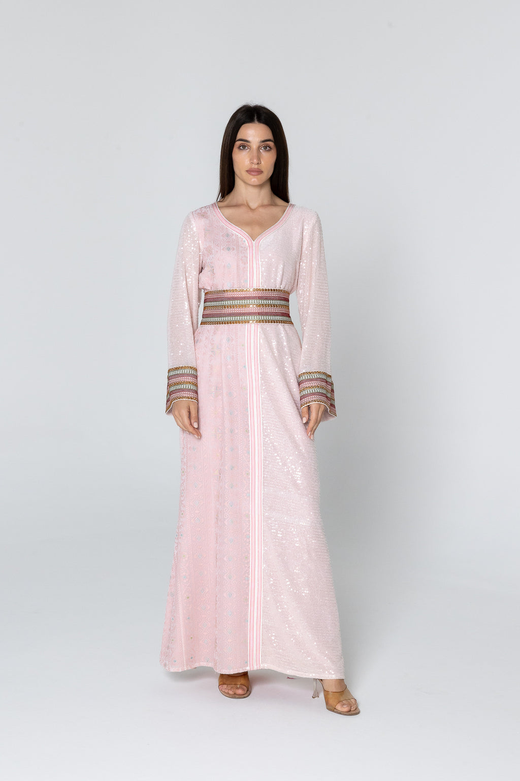 Pink Dress with Embroidery and Sequin Details