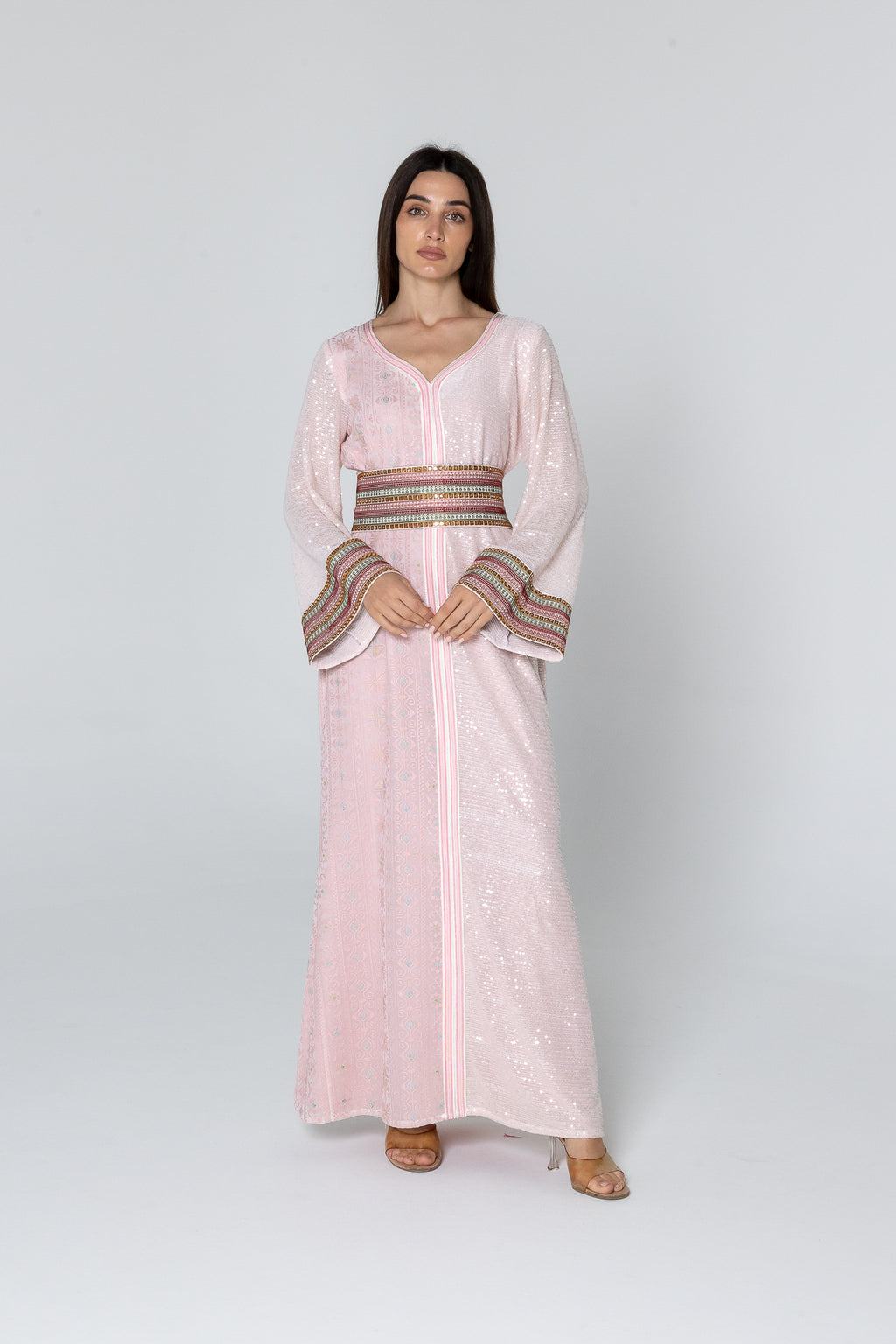 Pink Dress with Embroidery and Sequin Details