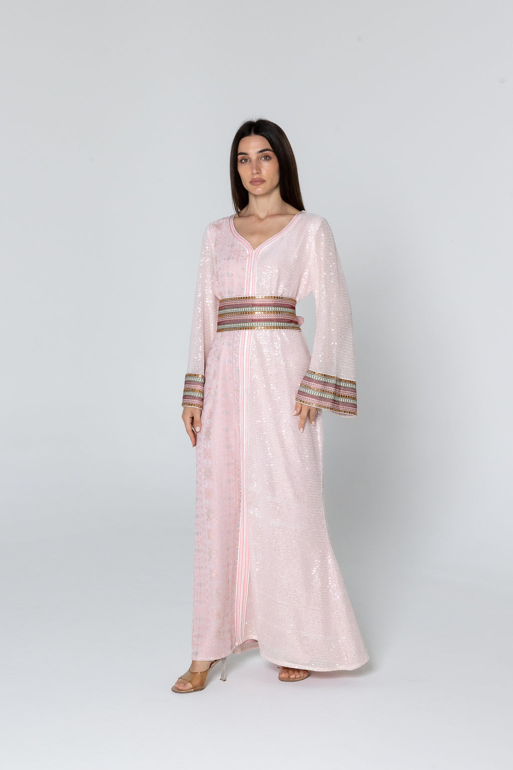 Pink Dress with Embroidery and Sequin Details