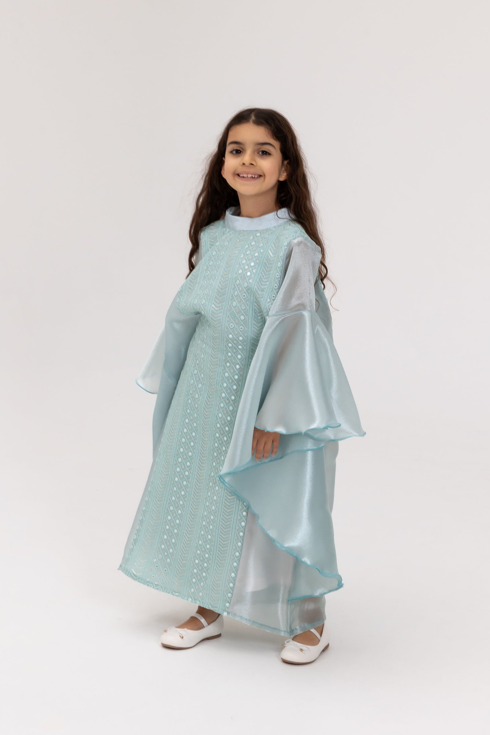 Kids Light Blue Embellished Dress