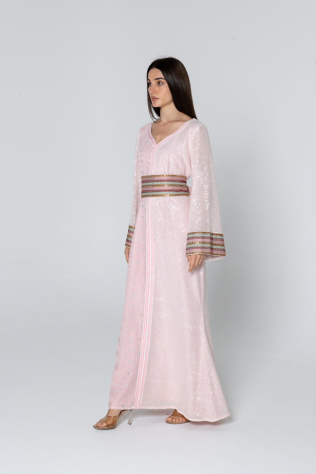 Pink Dress with Embroidery and Sequin Details