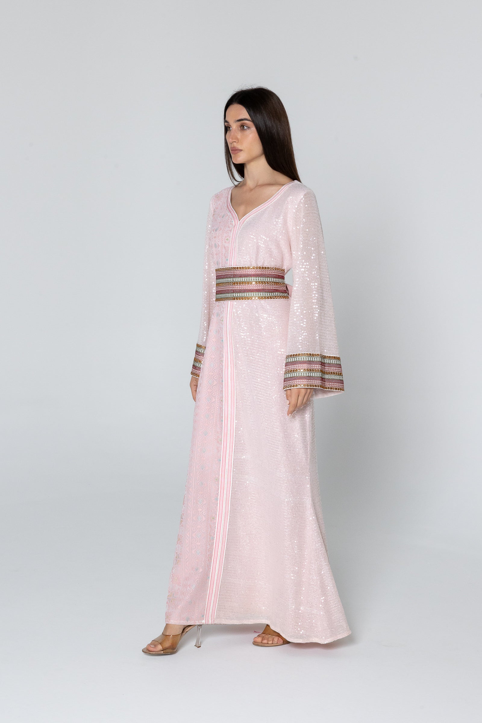 Pink Dress with Embroidery and Sequin Details