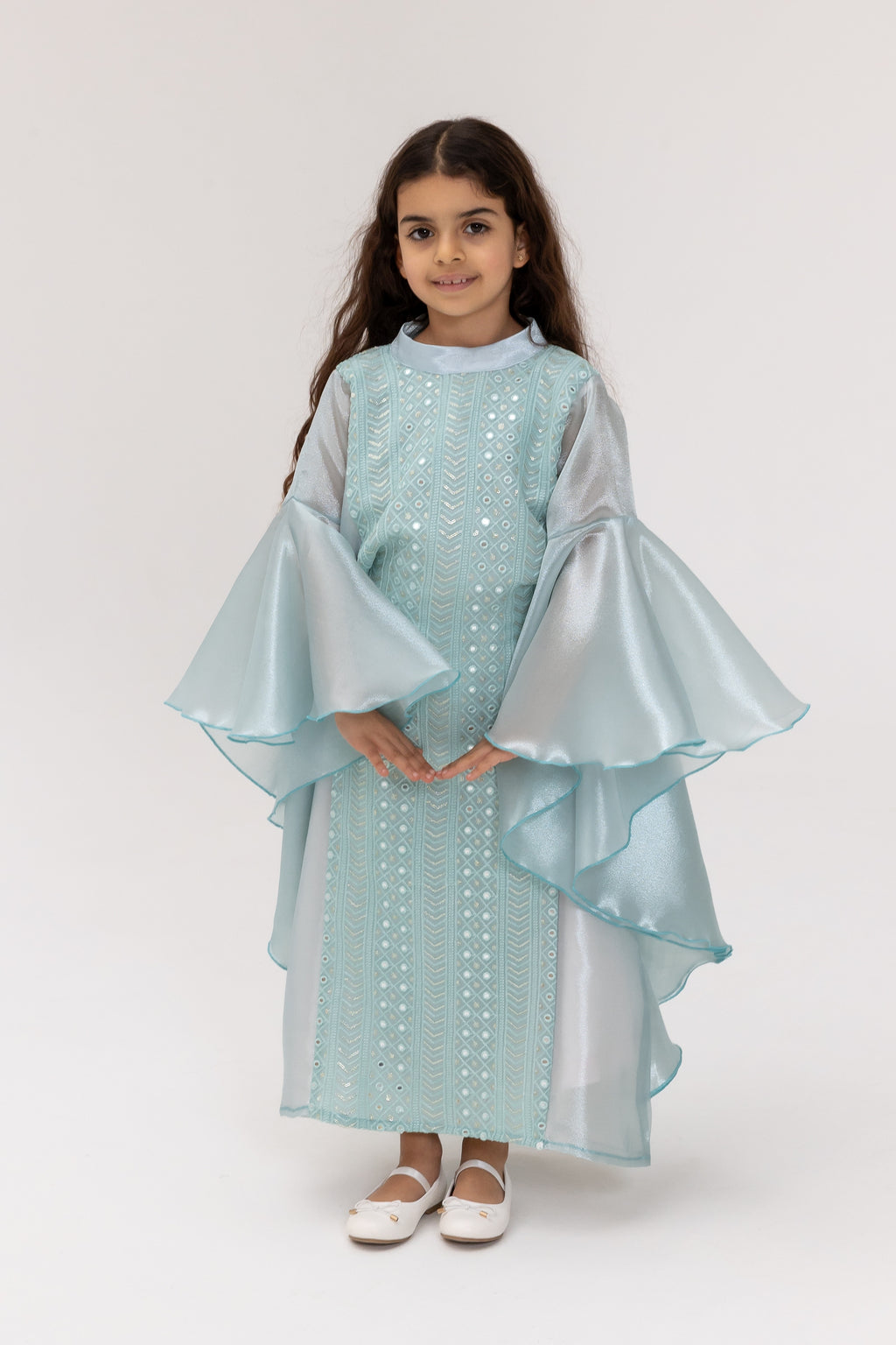 Kids Light Blue Embellished Dress