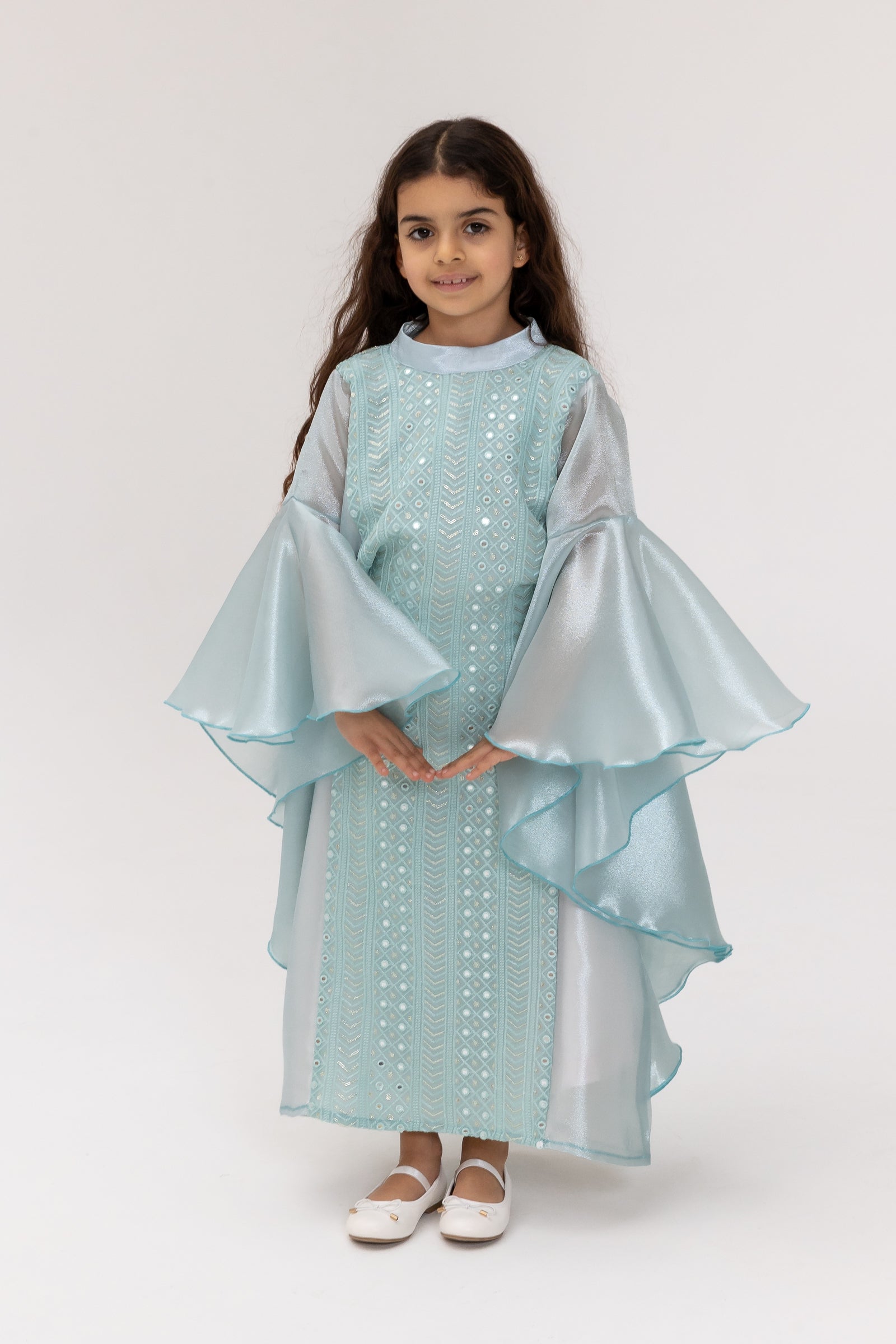 Kids Light Blue Embellished Dress