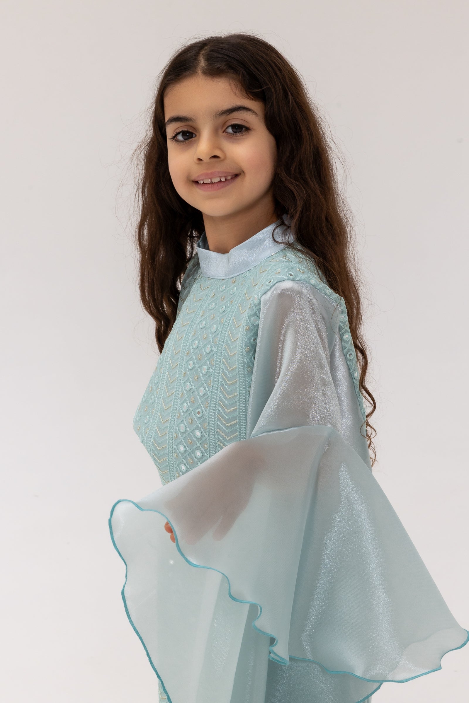 Kids Light Blue Embellished Dress