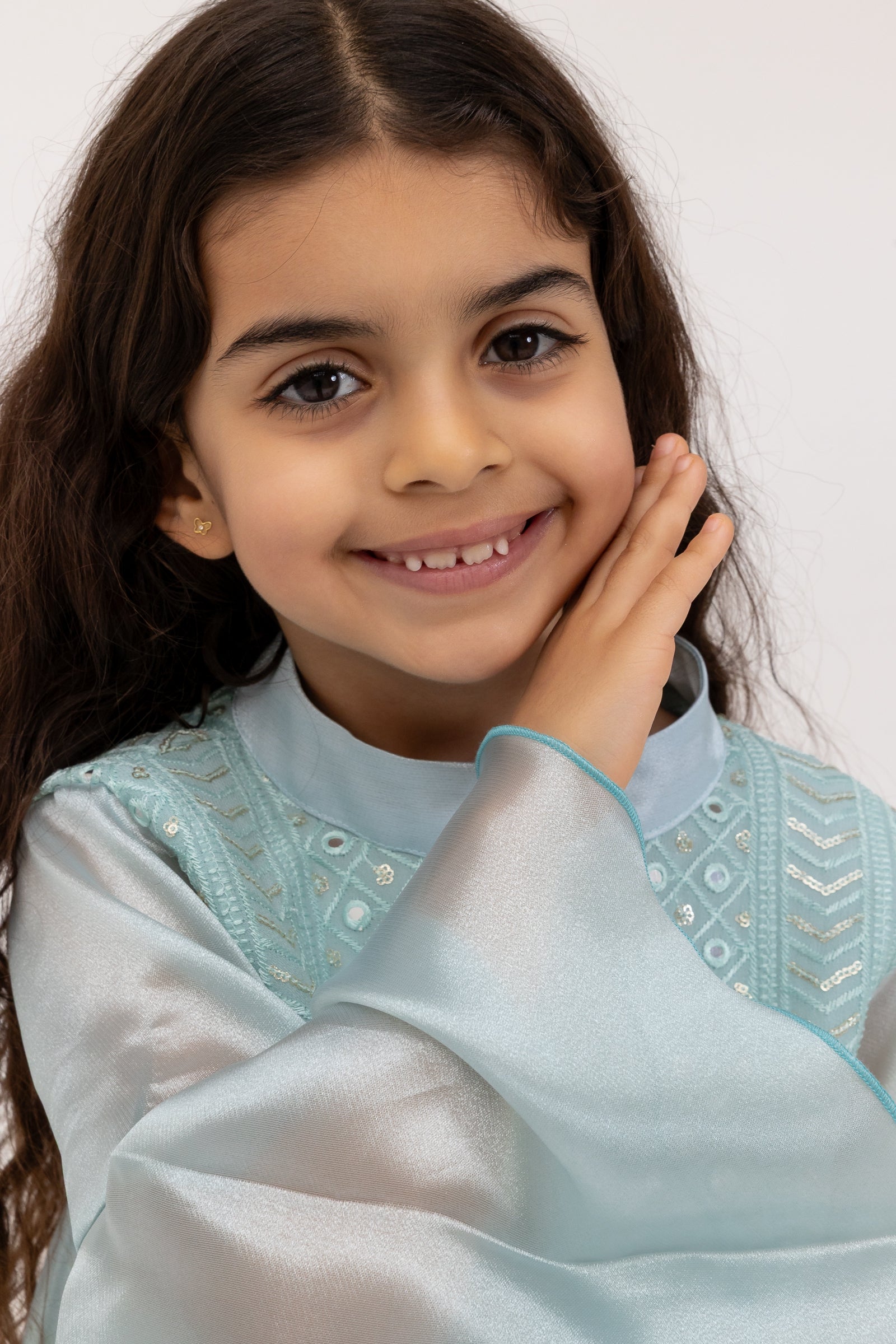 Kids Light Blue Embellished Dress