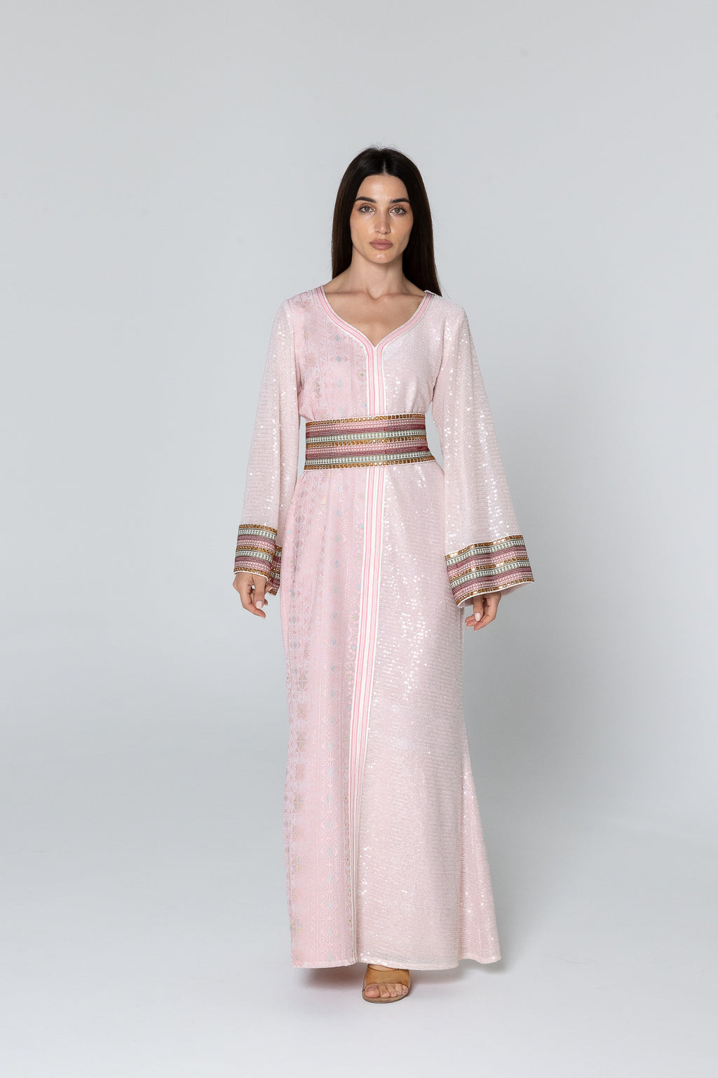 Pink Dress with Embroidery and Sequin Details