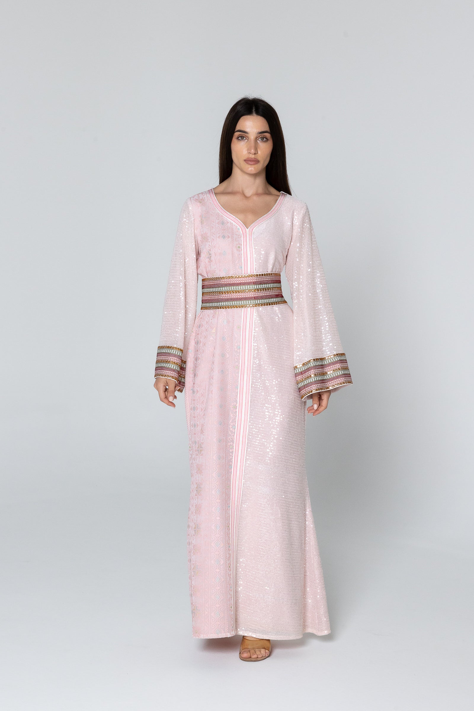 Pink Dress with Embroidery and Sequin Details