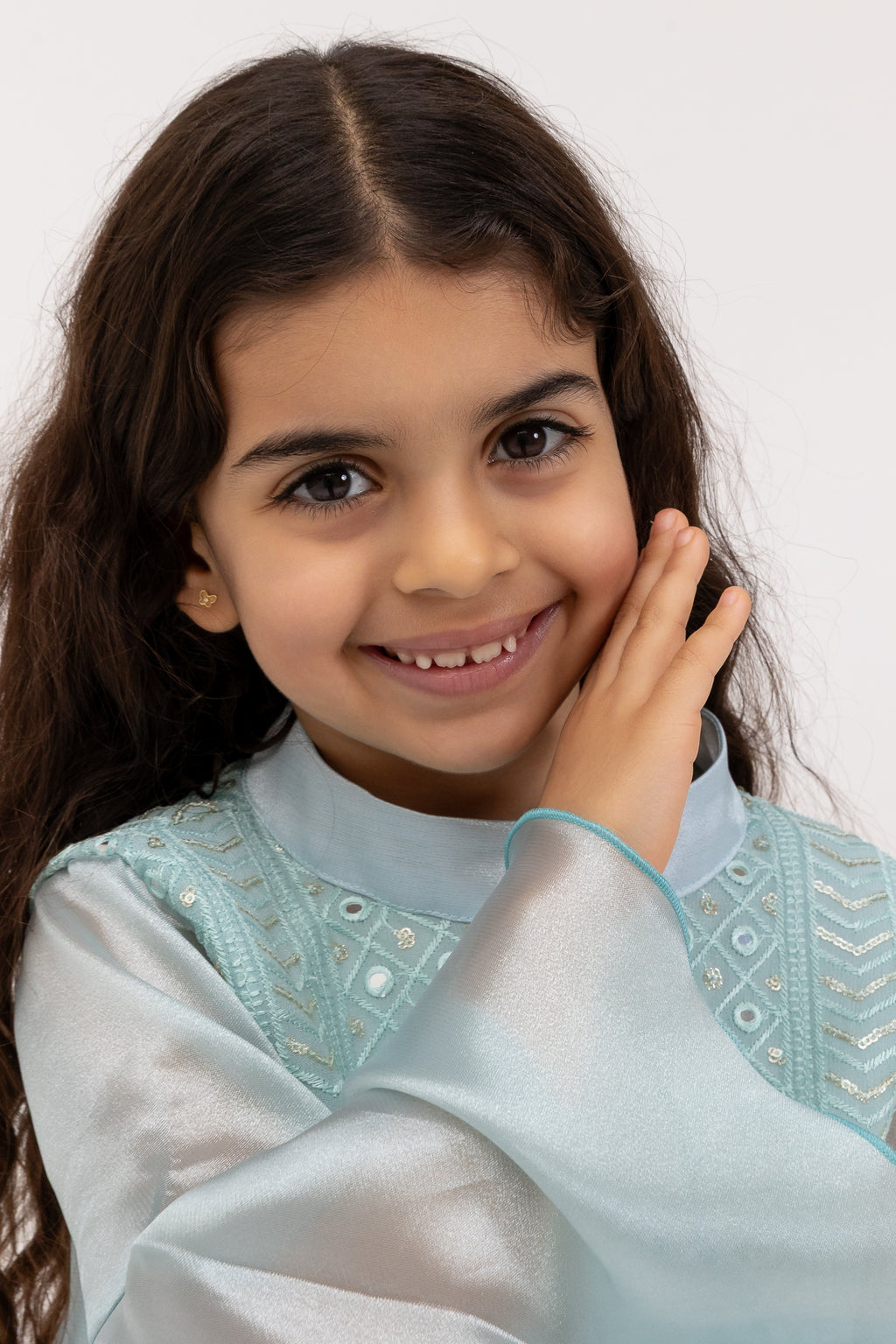 Kids Light Blue Embellished Dress