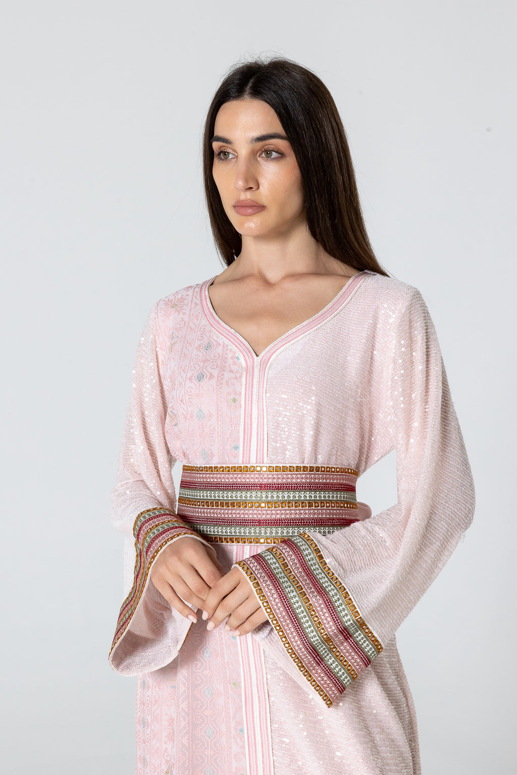 Pink Dress with Embroidery and Sequin Details