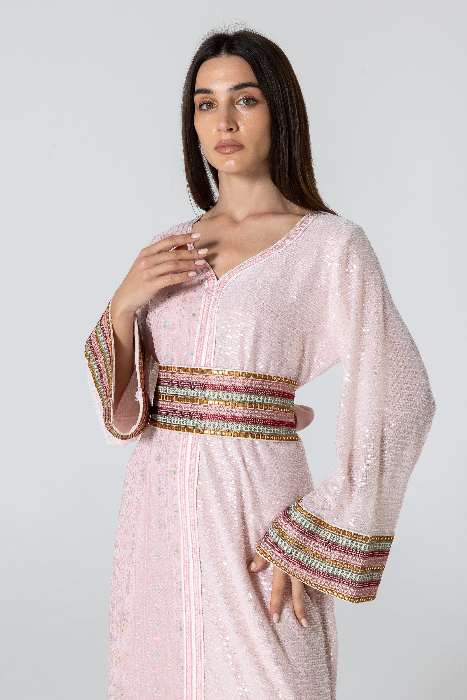 Pink Dress with Embroidery and Sequin Details