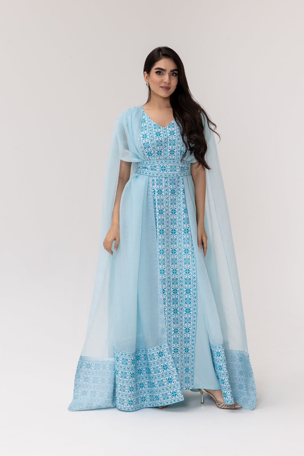 Blue Embroidered Cape Kaftan