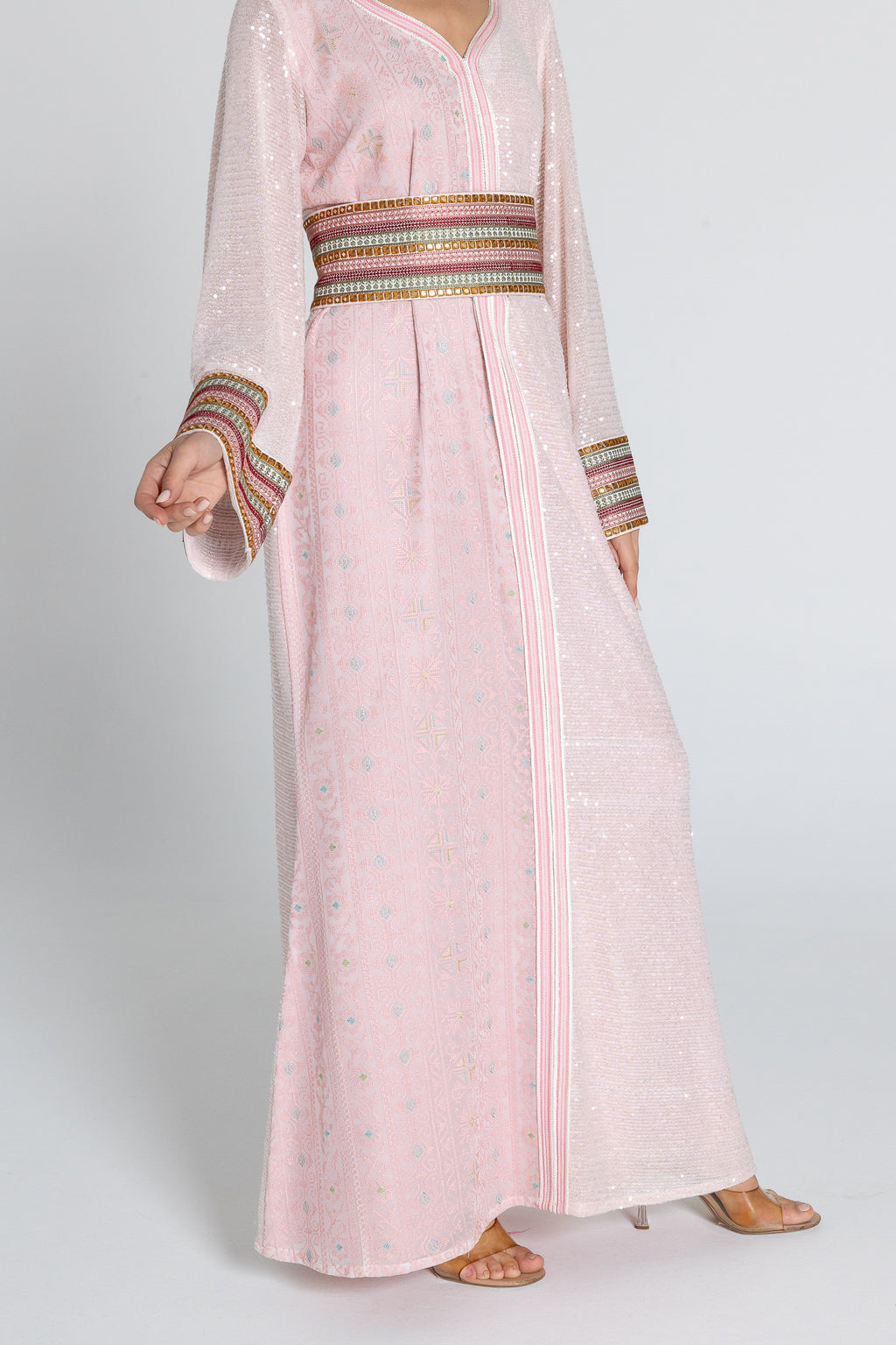 Pink Dress with Embroidery and Sequin Details