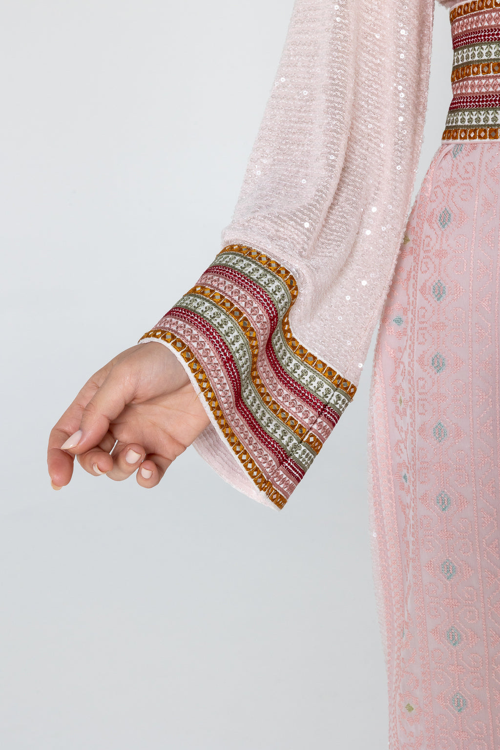 Pink Dress with Embroidery and Sequin Details