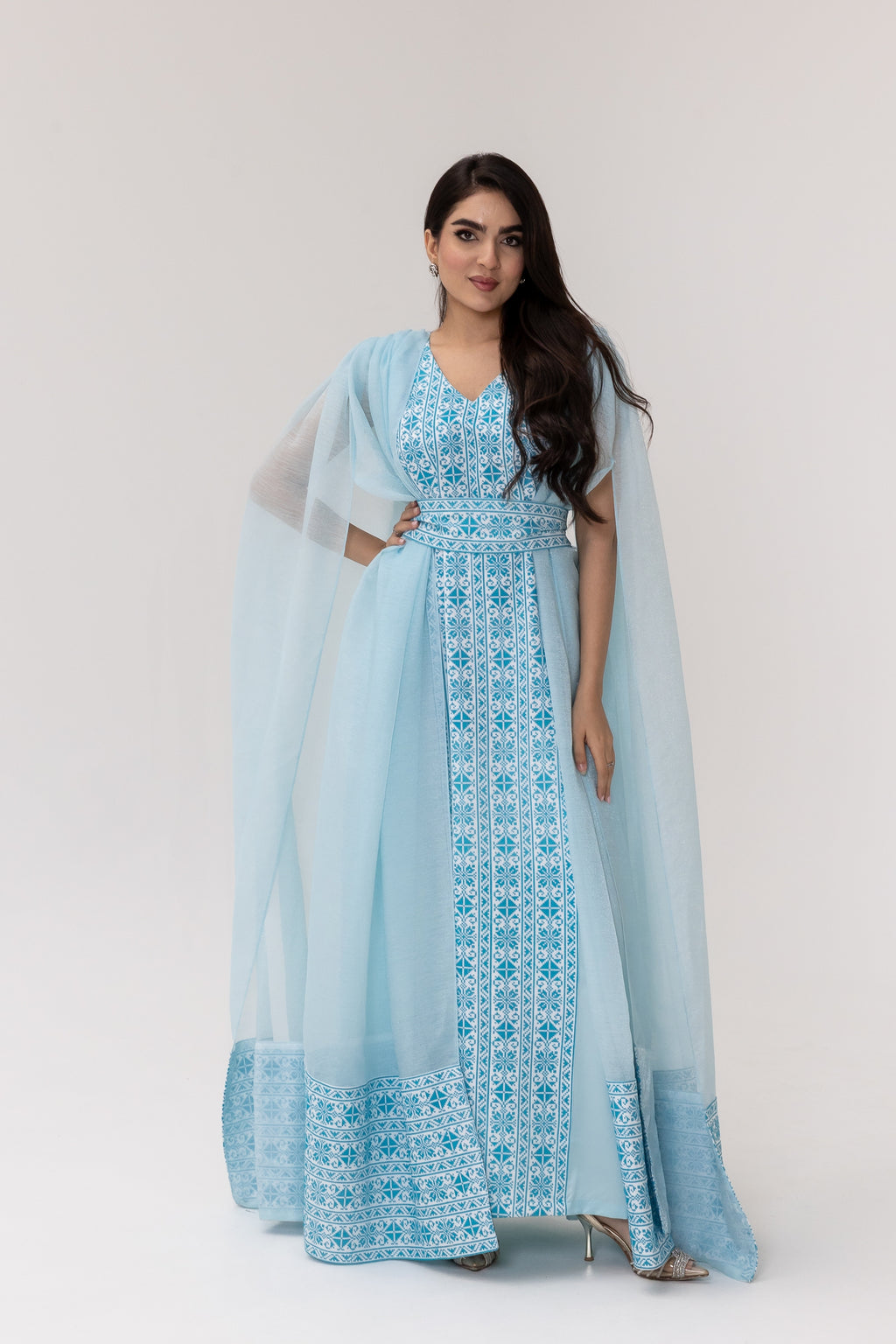 Blue Embroidered Cape Kaftan