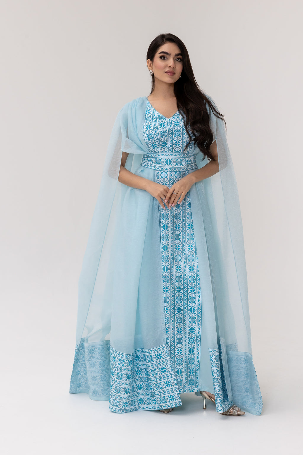 Blue Embroidered Cape Kaftan