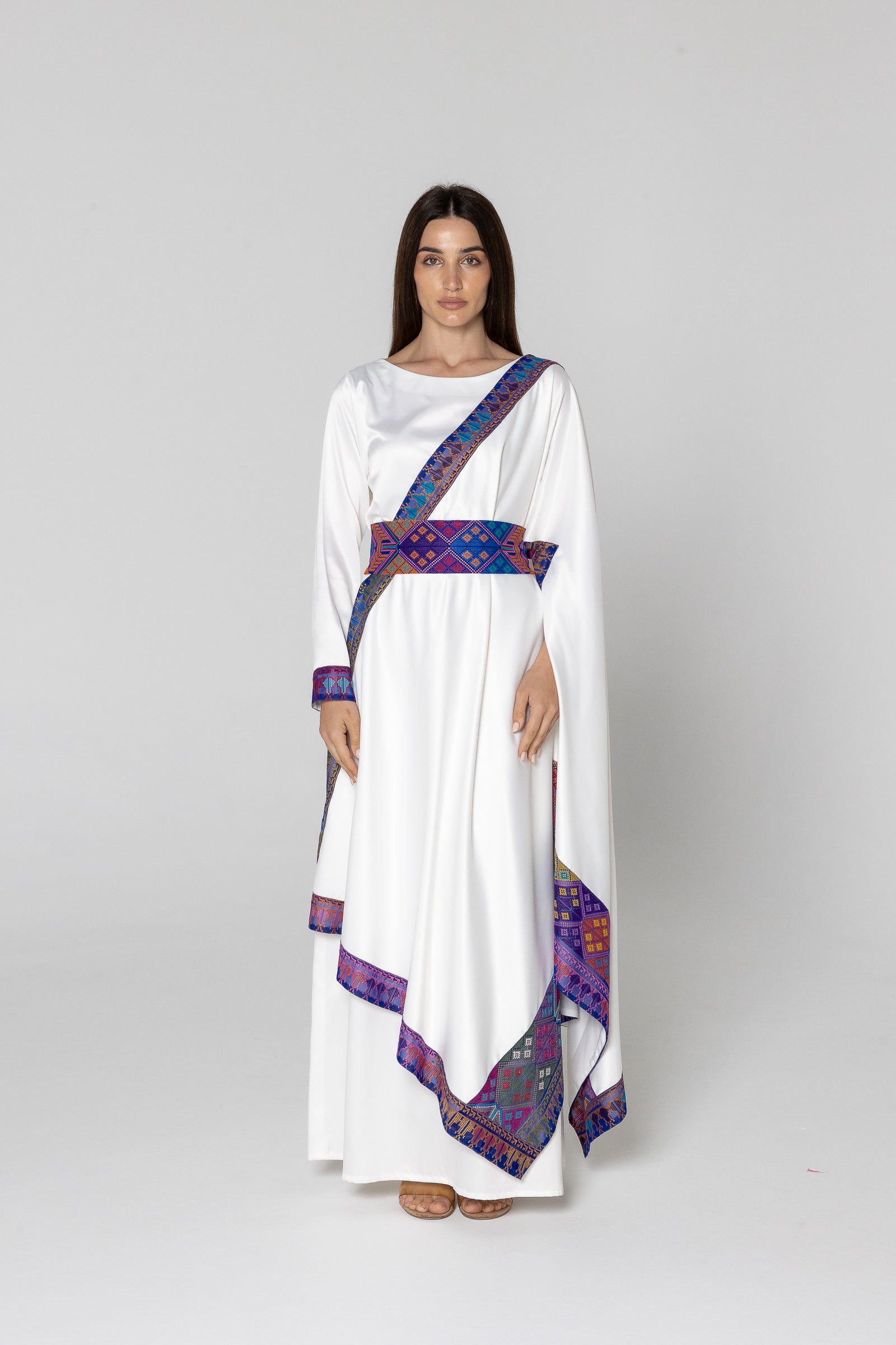 White Embroidered Wrap Dress