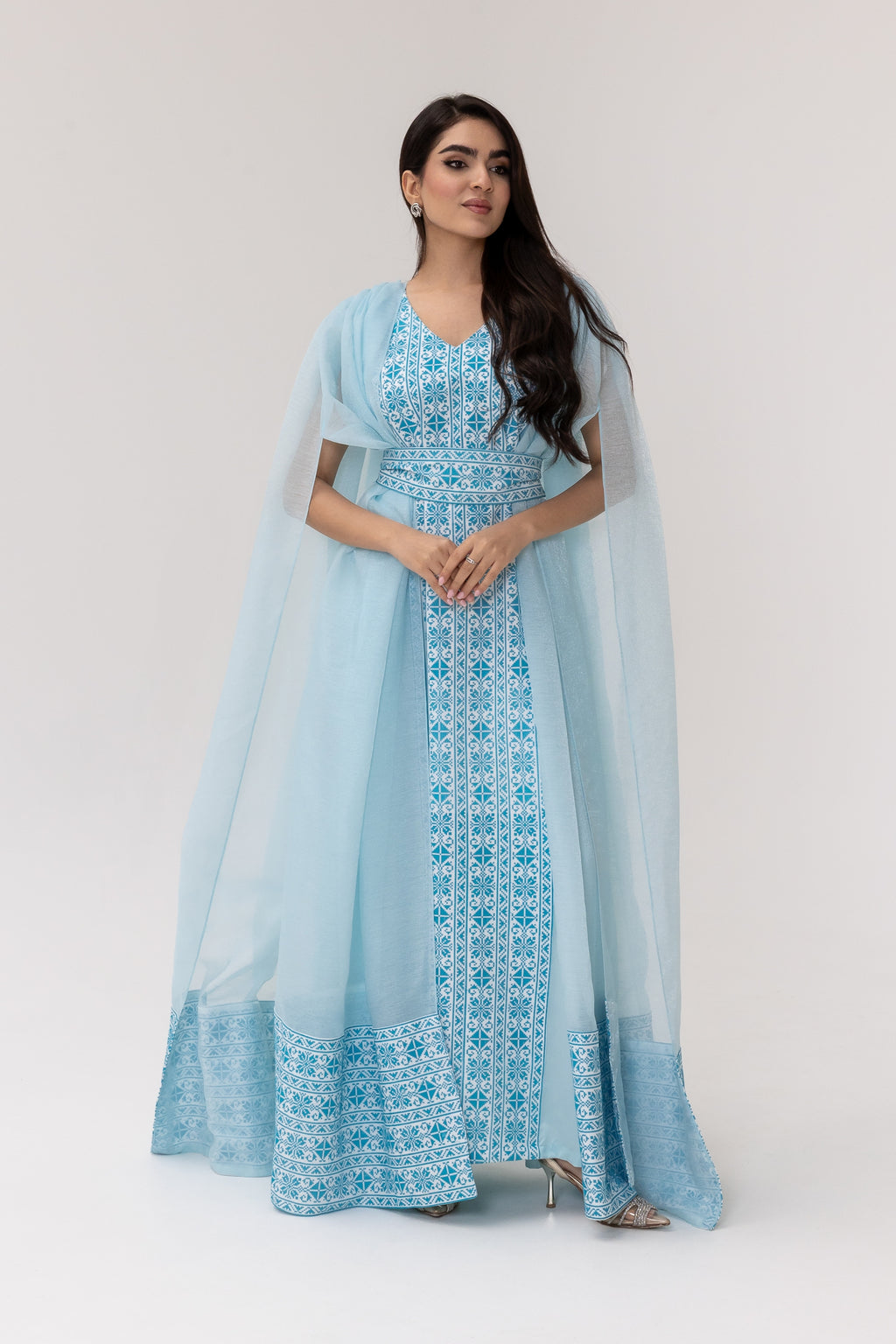 Blue Embroidered Cape Kaftan