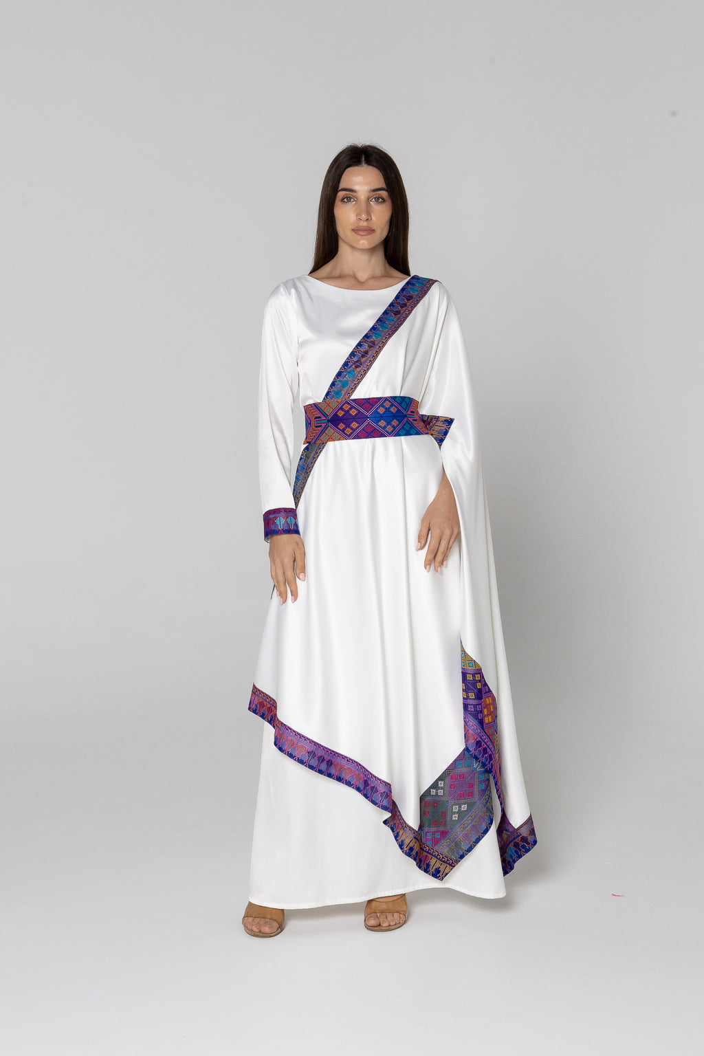 White Embroidered Wrap Dress