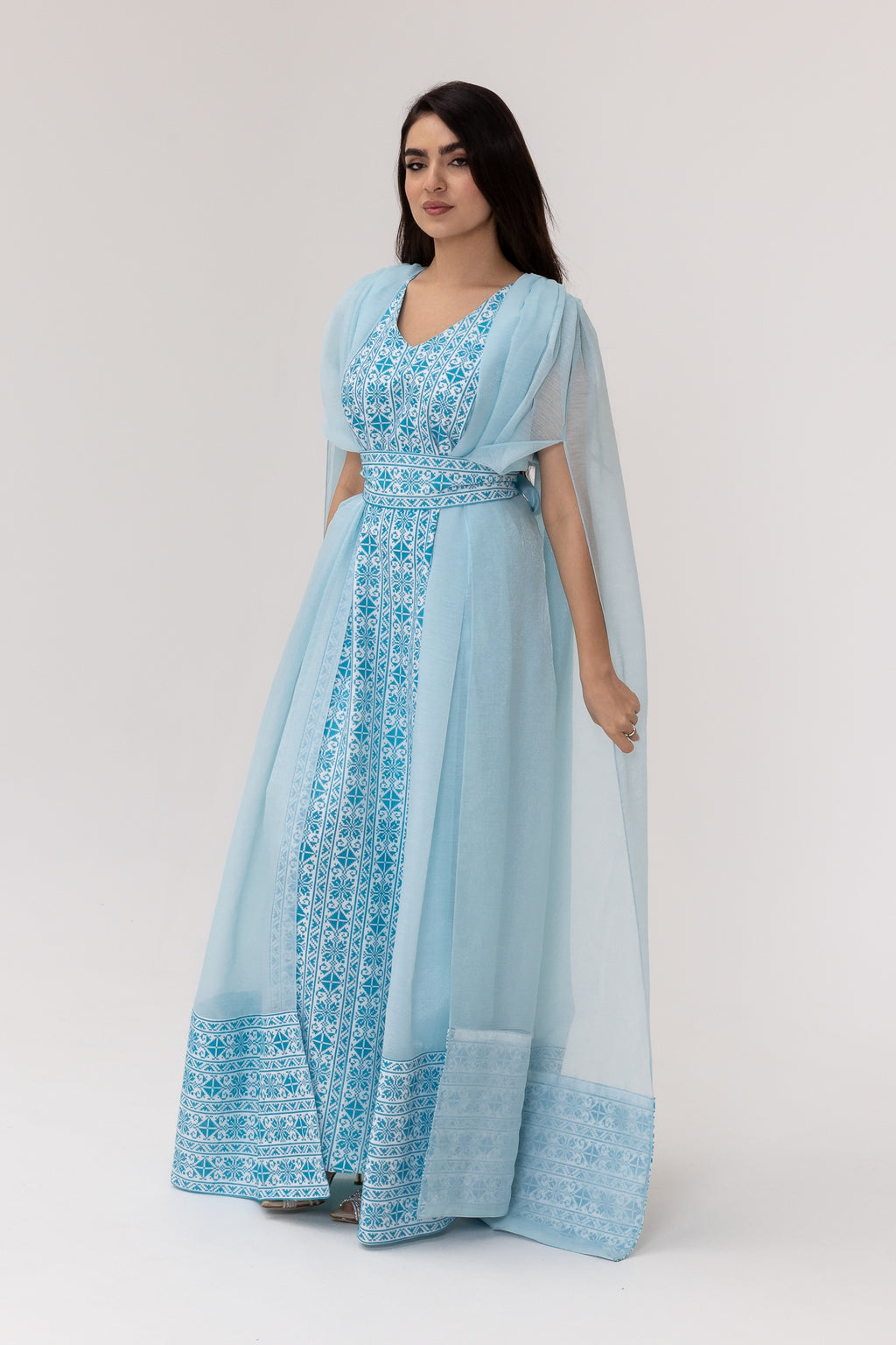 Blue Embroidered Cape Kaftan