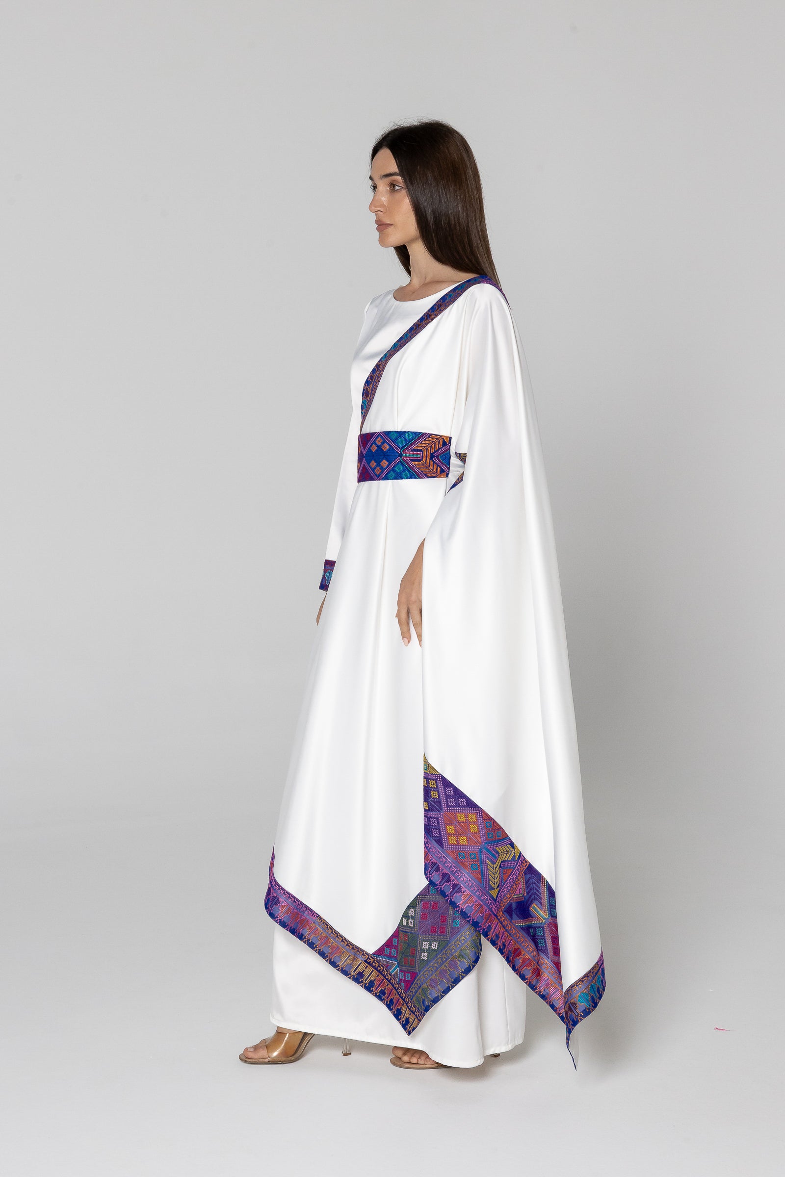 White Embroidered Wrap Dress