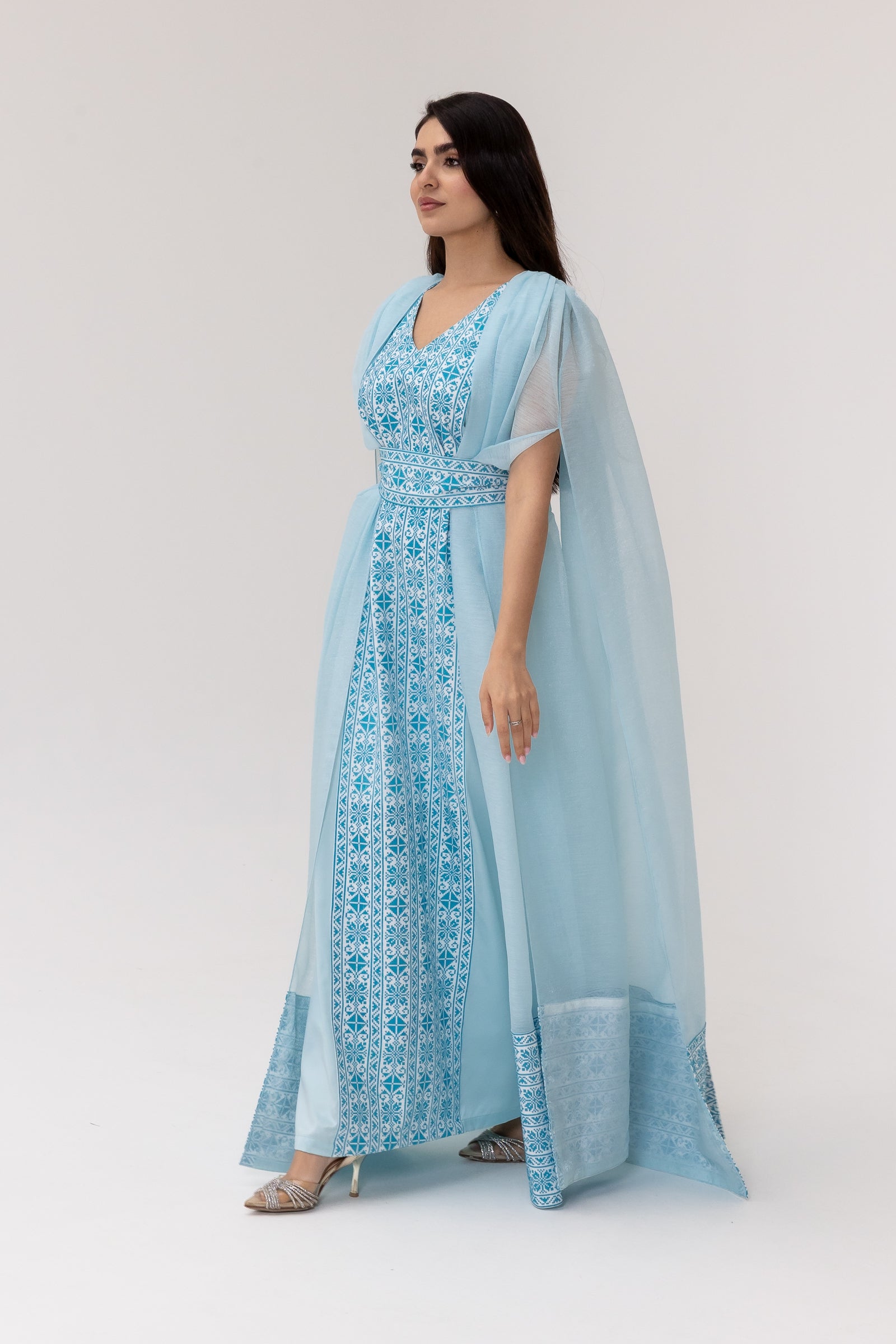 Blue Embroidered Cape Kaftan
