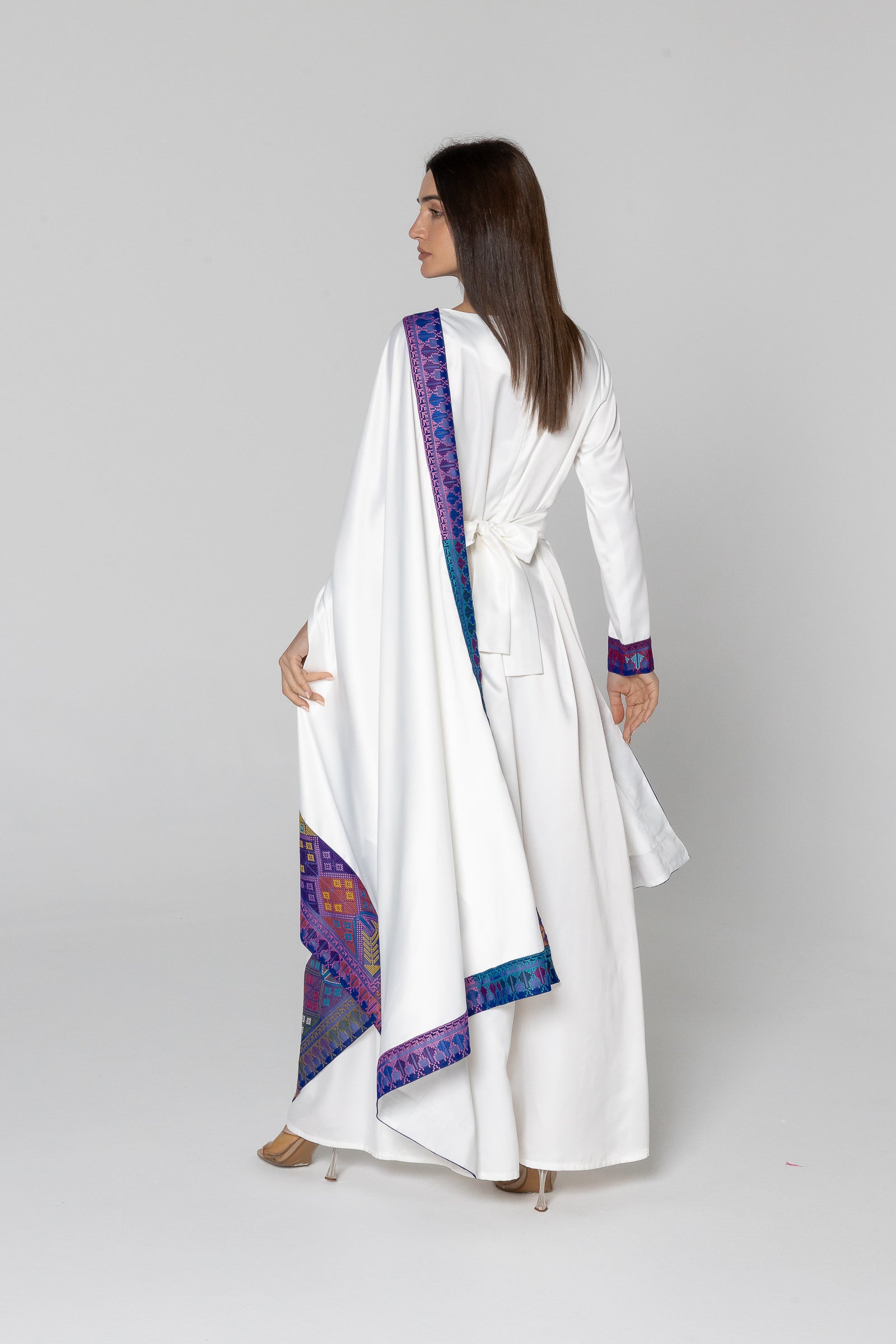 White Embroidered Wrap Dress